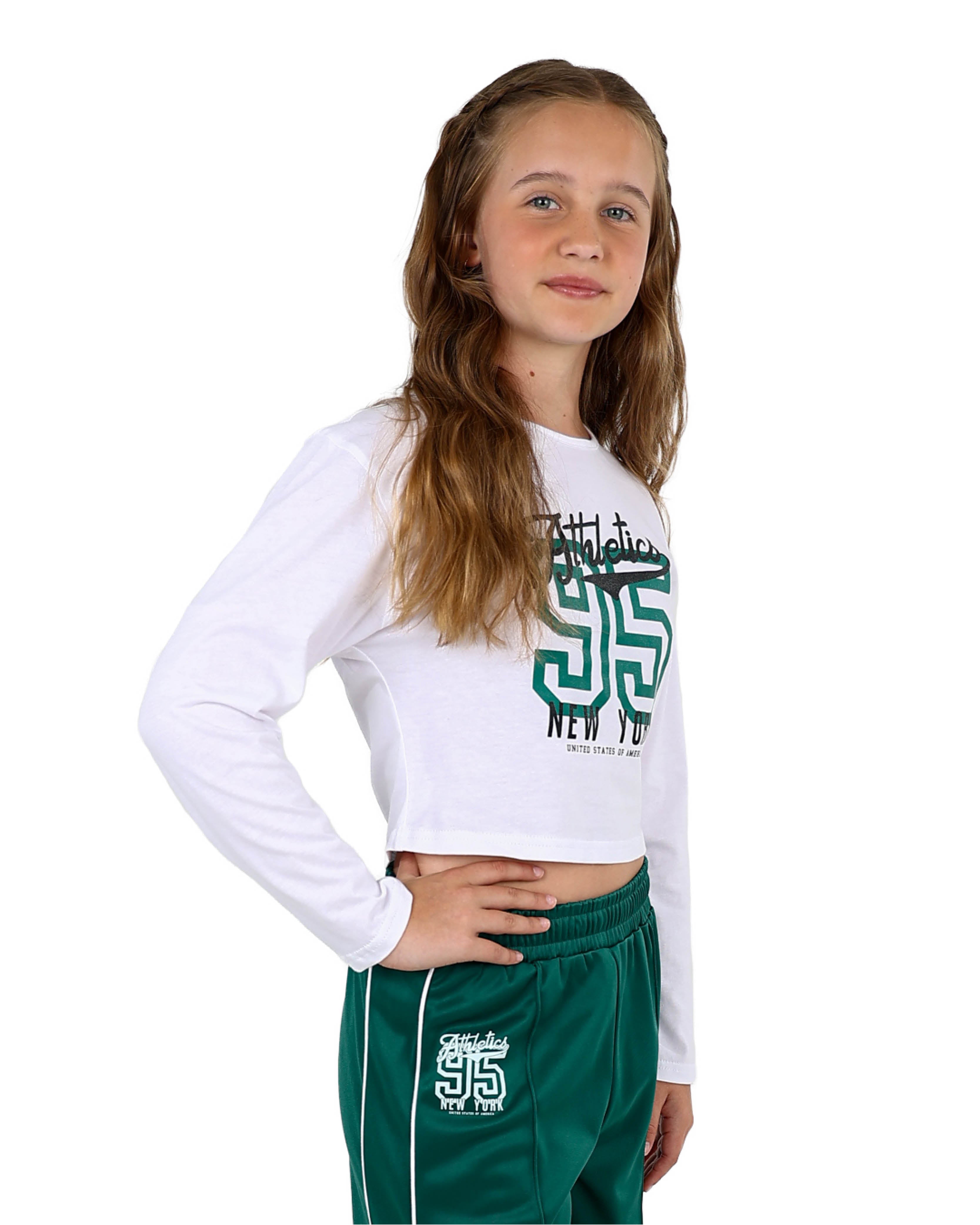Long Sleeve White 95 Athletics Graphic Crop Top
