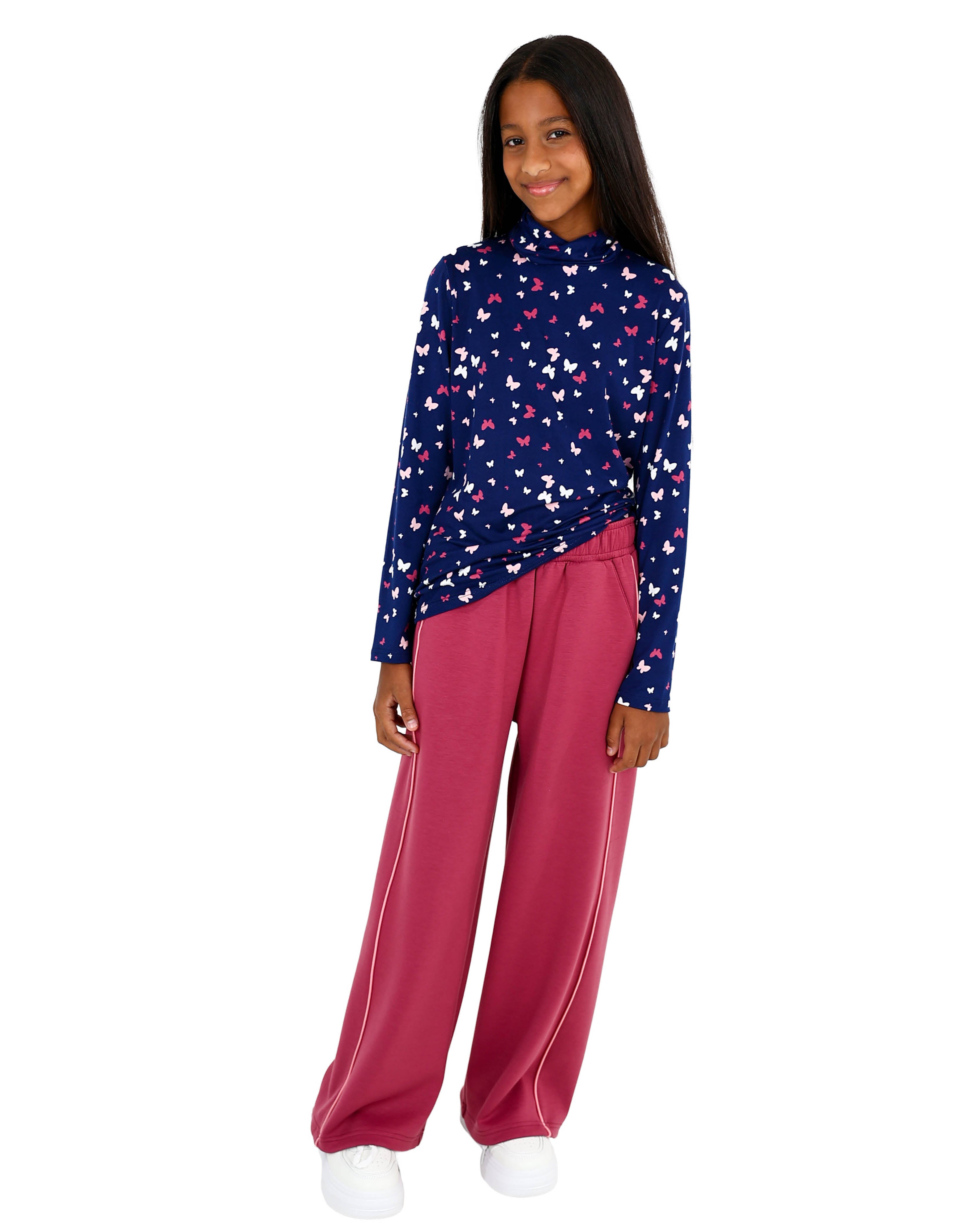 2 Pack Butterfly/Happiness Graphic Print Polo Necks