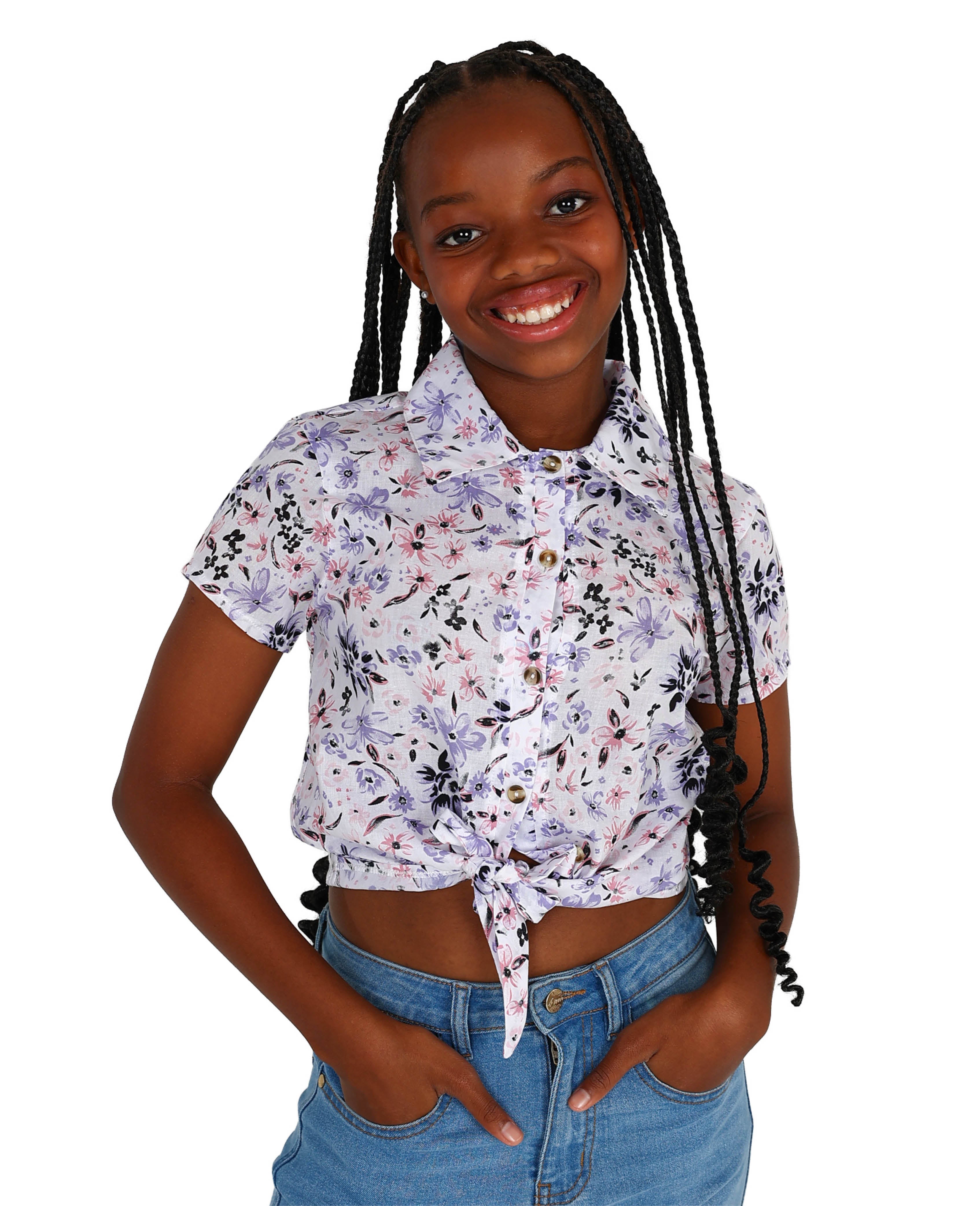 Short Sleeve Floral Print Crop Shirt