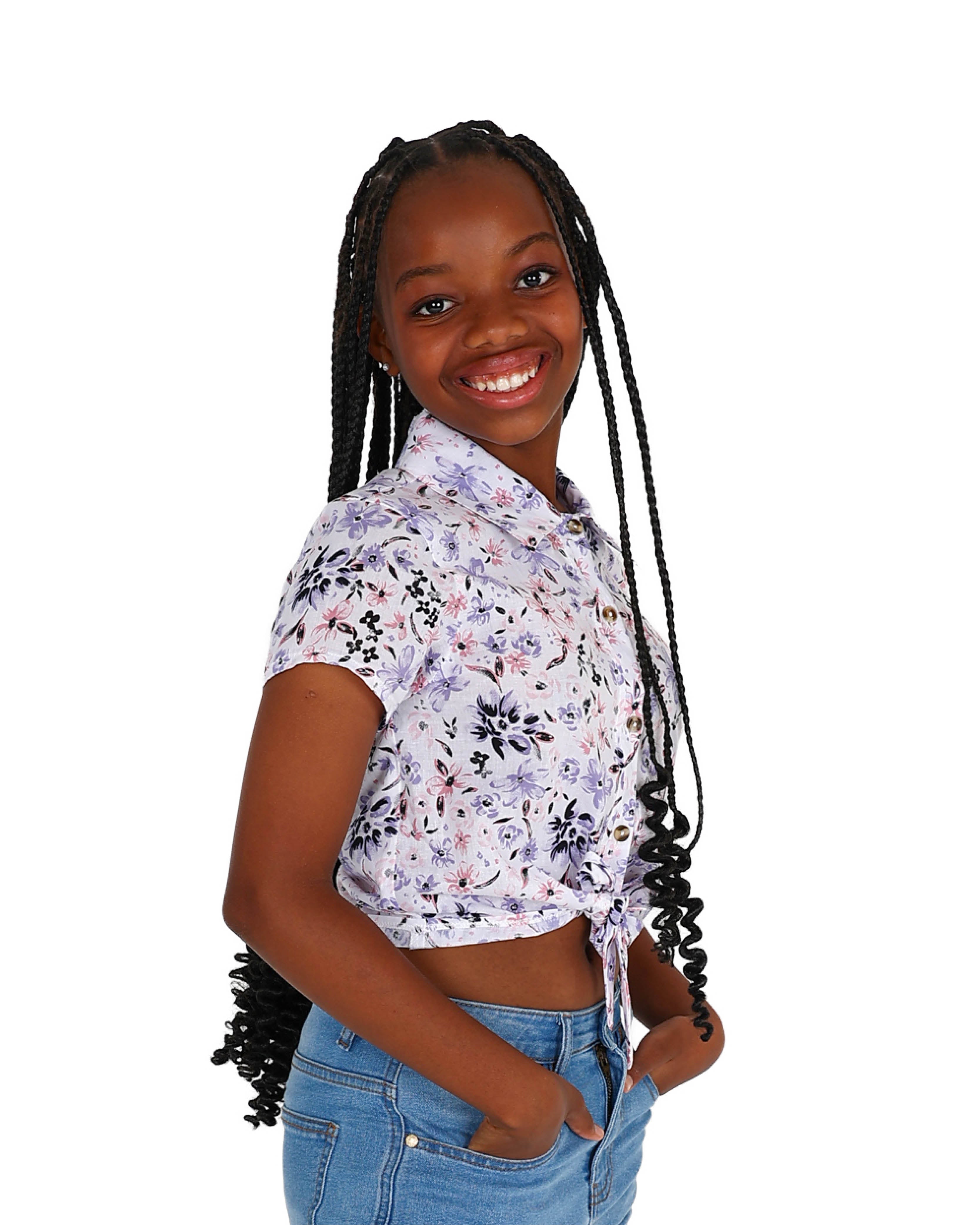 Short Sleeve Floral Print Crop Shirt