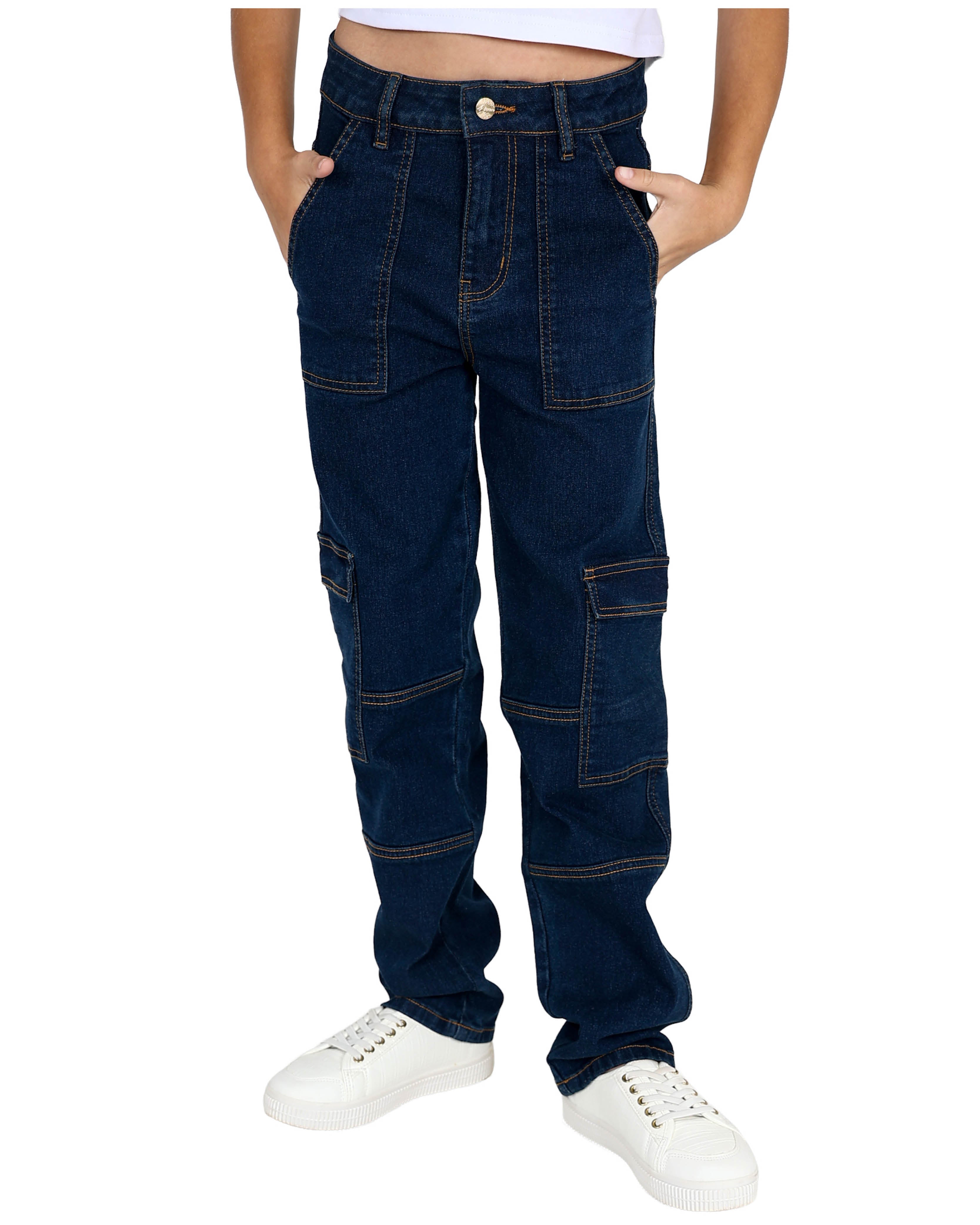Dark Indigo Cargo Pockets Panel Jeans