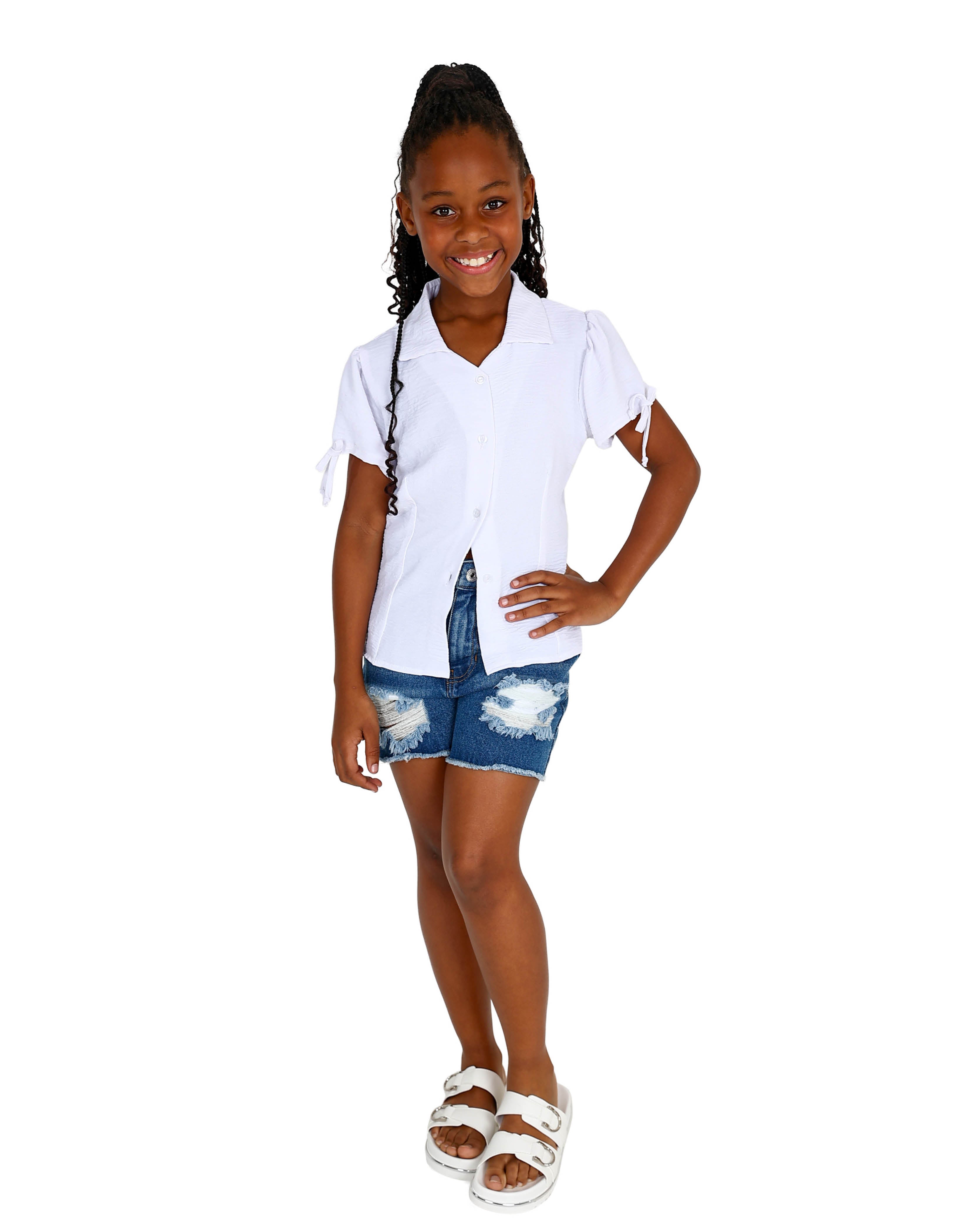 Short Puff Sleeve Button Through Shirt