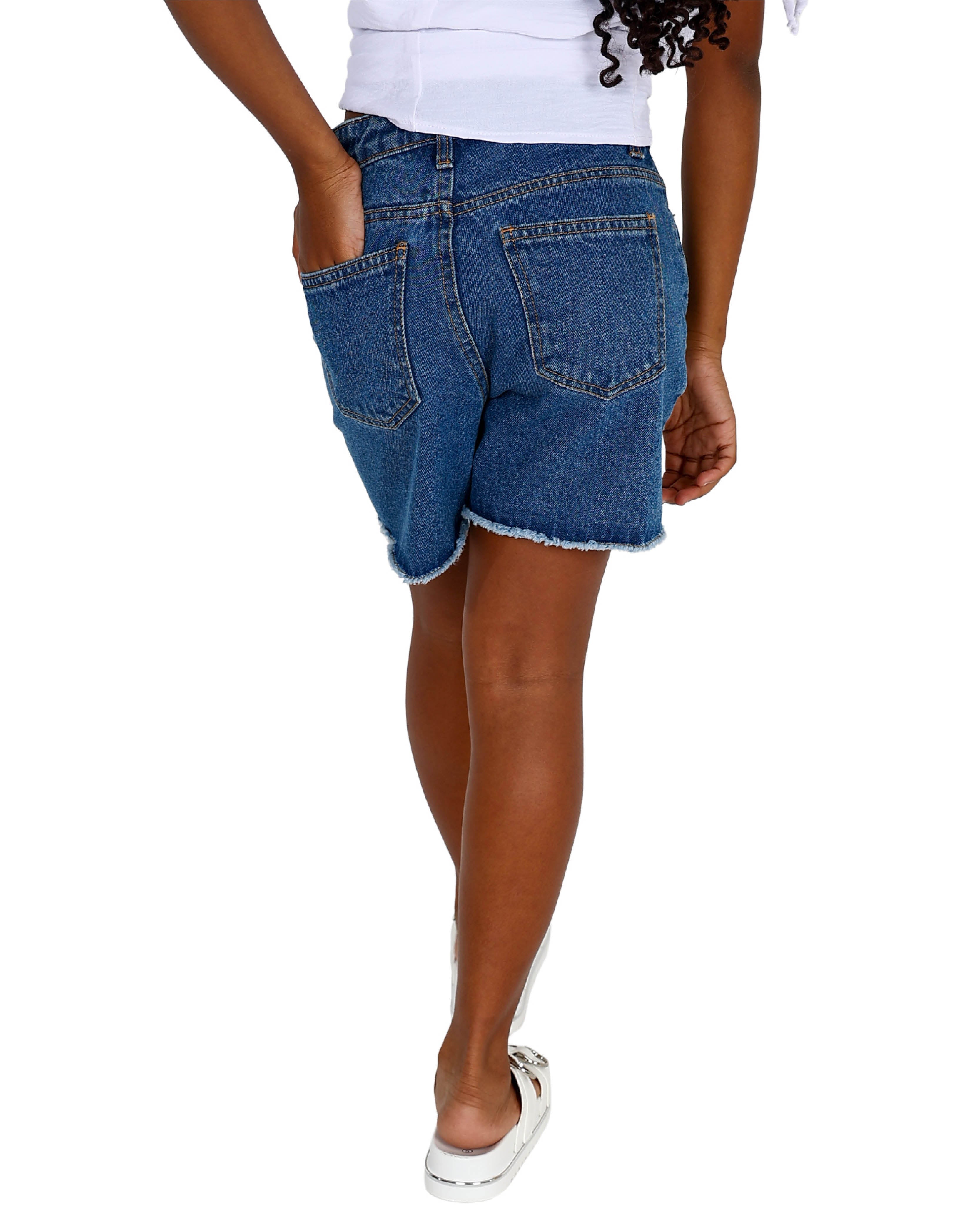 Medium Indigo Ripped Denim Shorts
