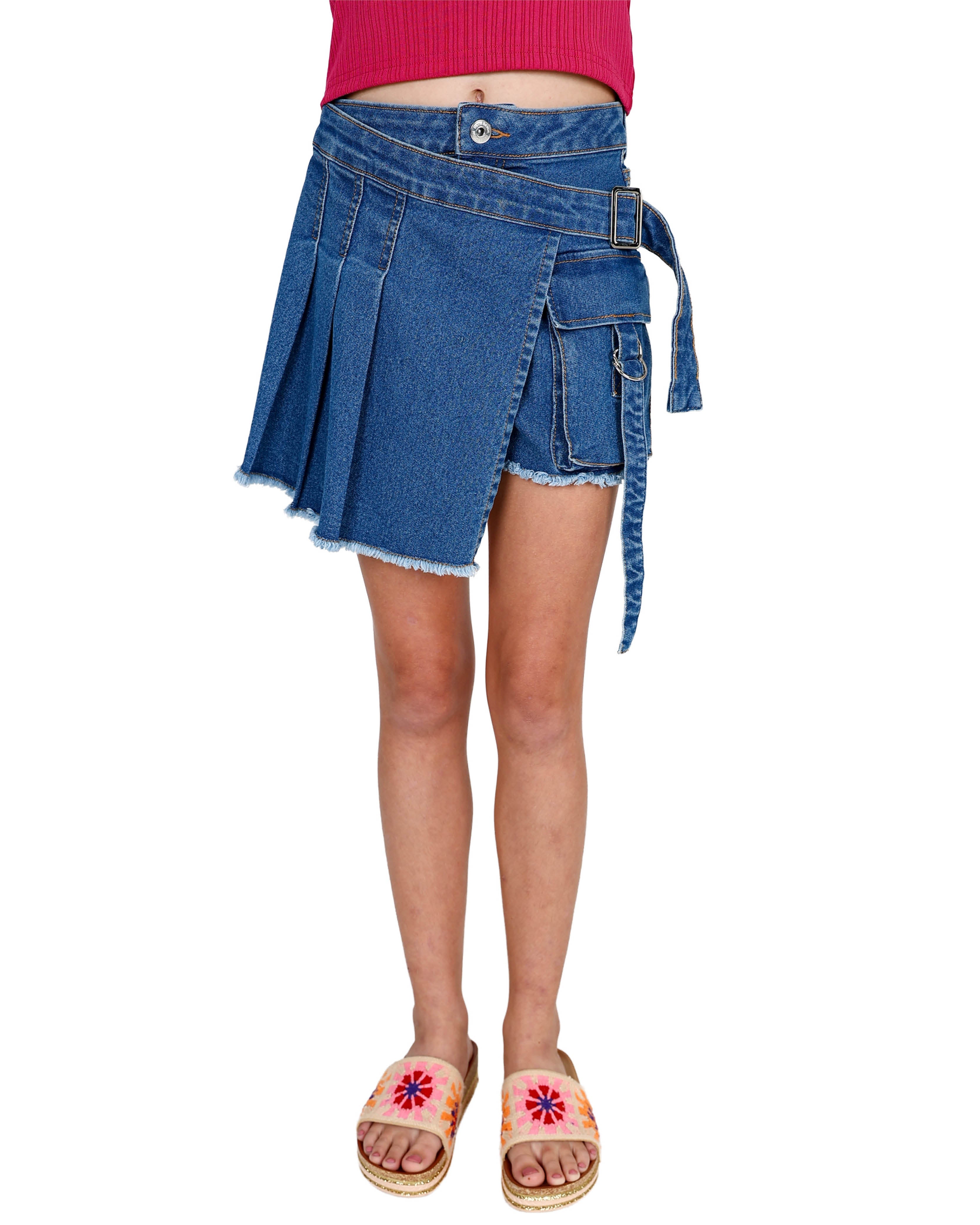 Medium Indigo Belted Skort