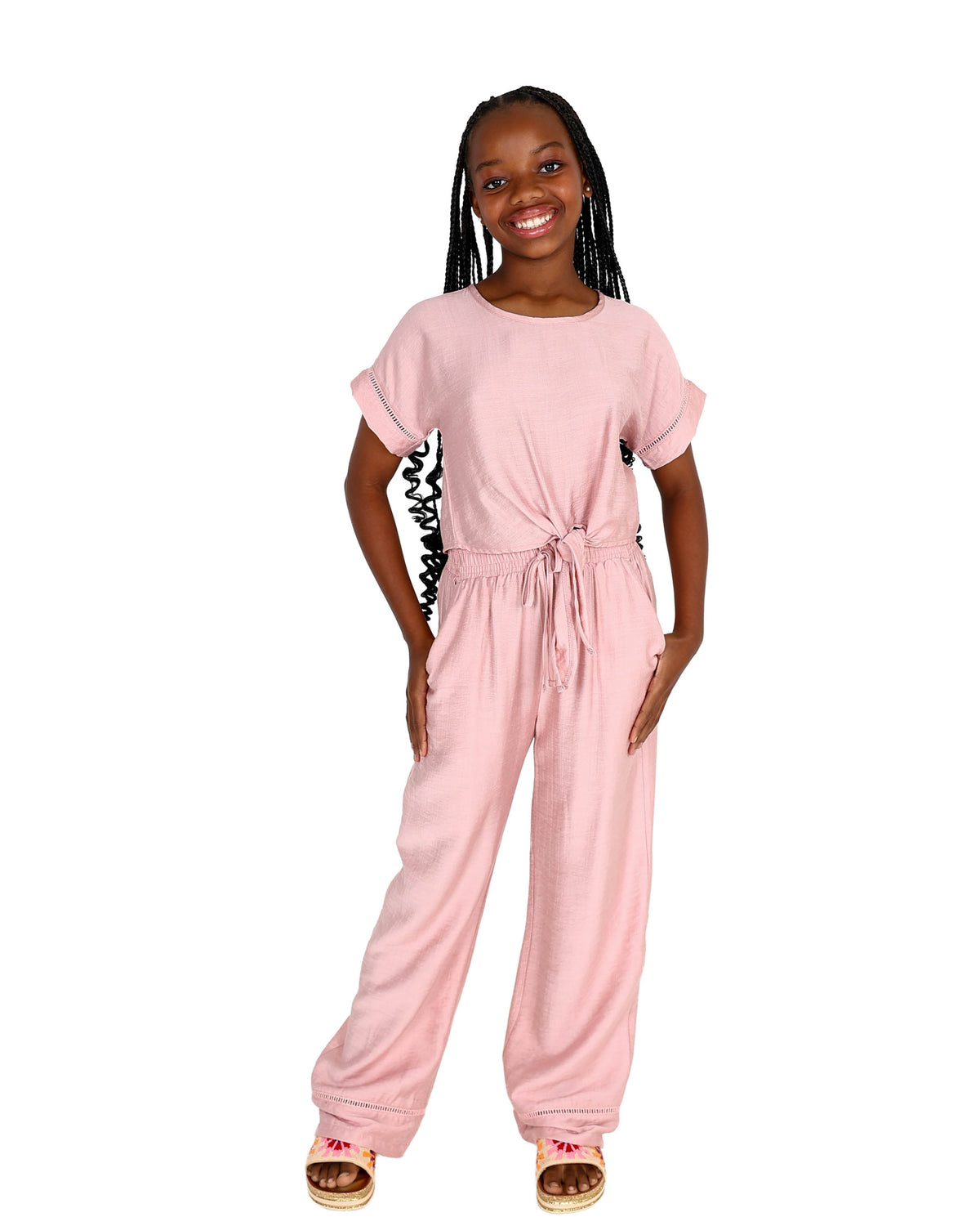 Pink Ladder Lace Inset Pants Set