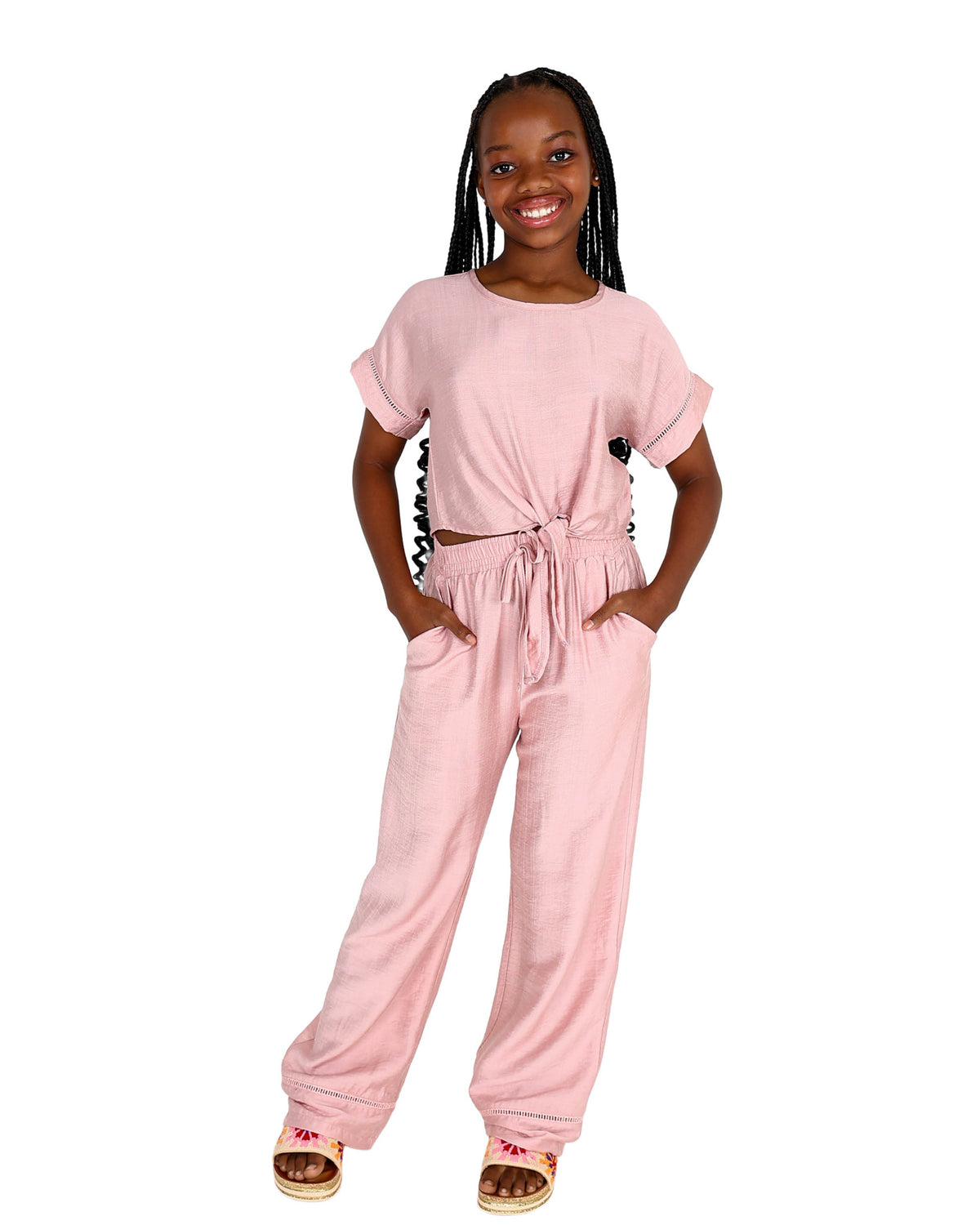 Pink Ladder Lace Inset Pants Set