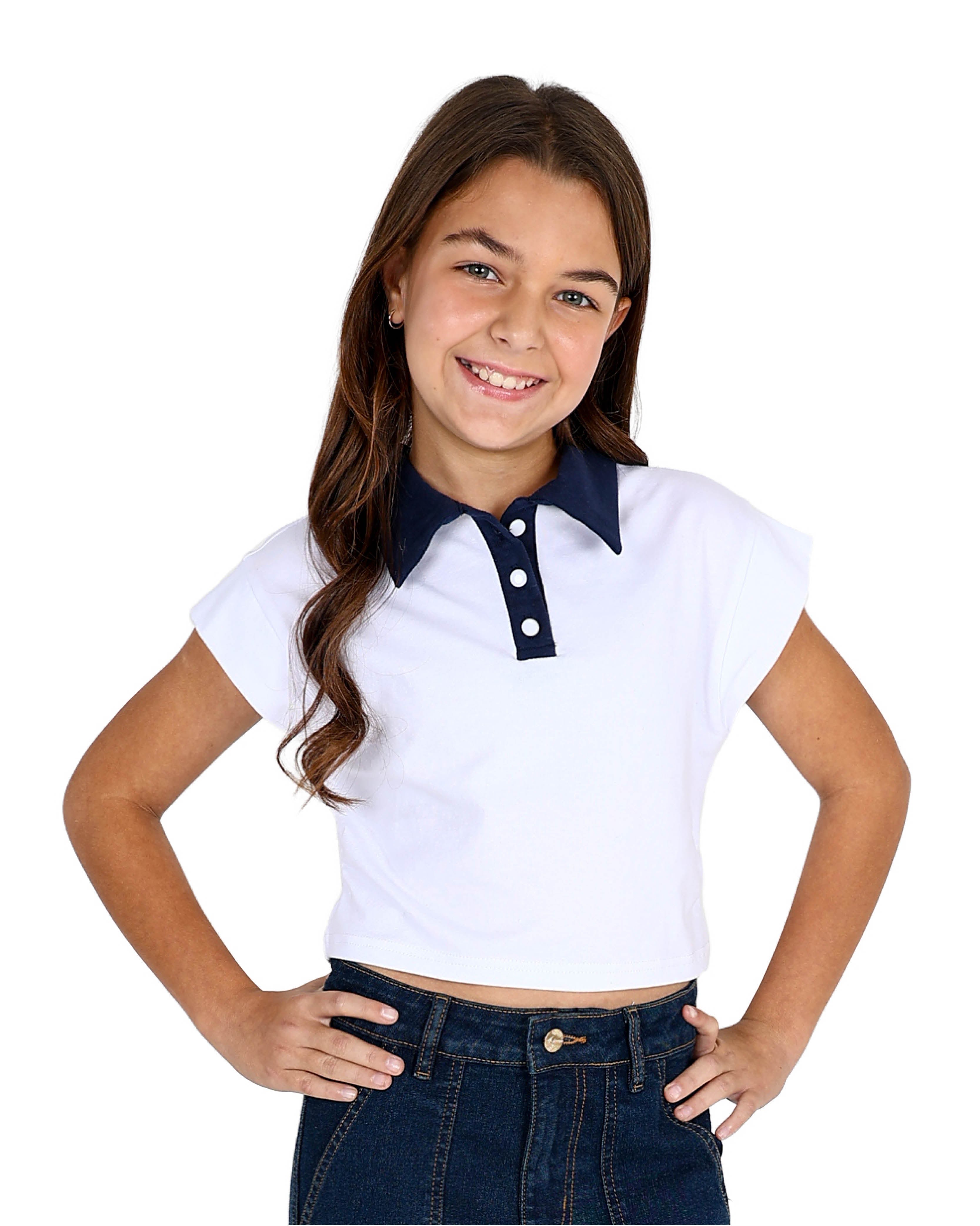 Short Sleeve Polo Collar Crop Top