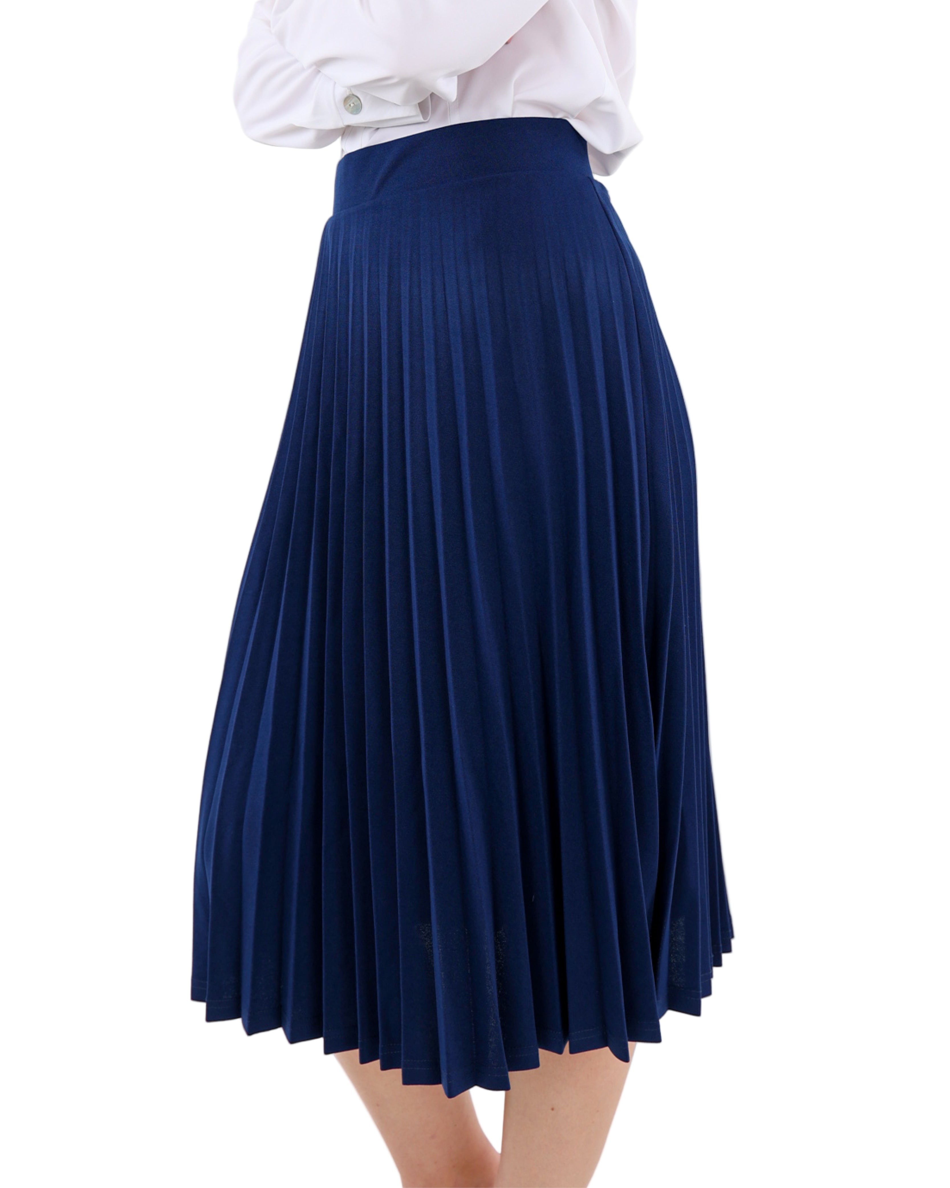 Navy Stretch Pleated Skirt