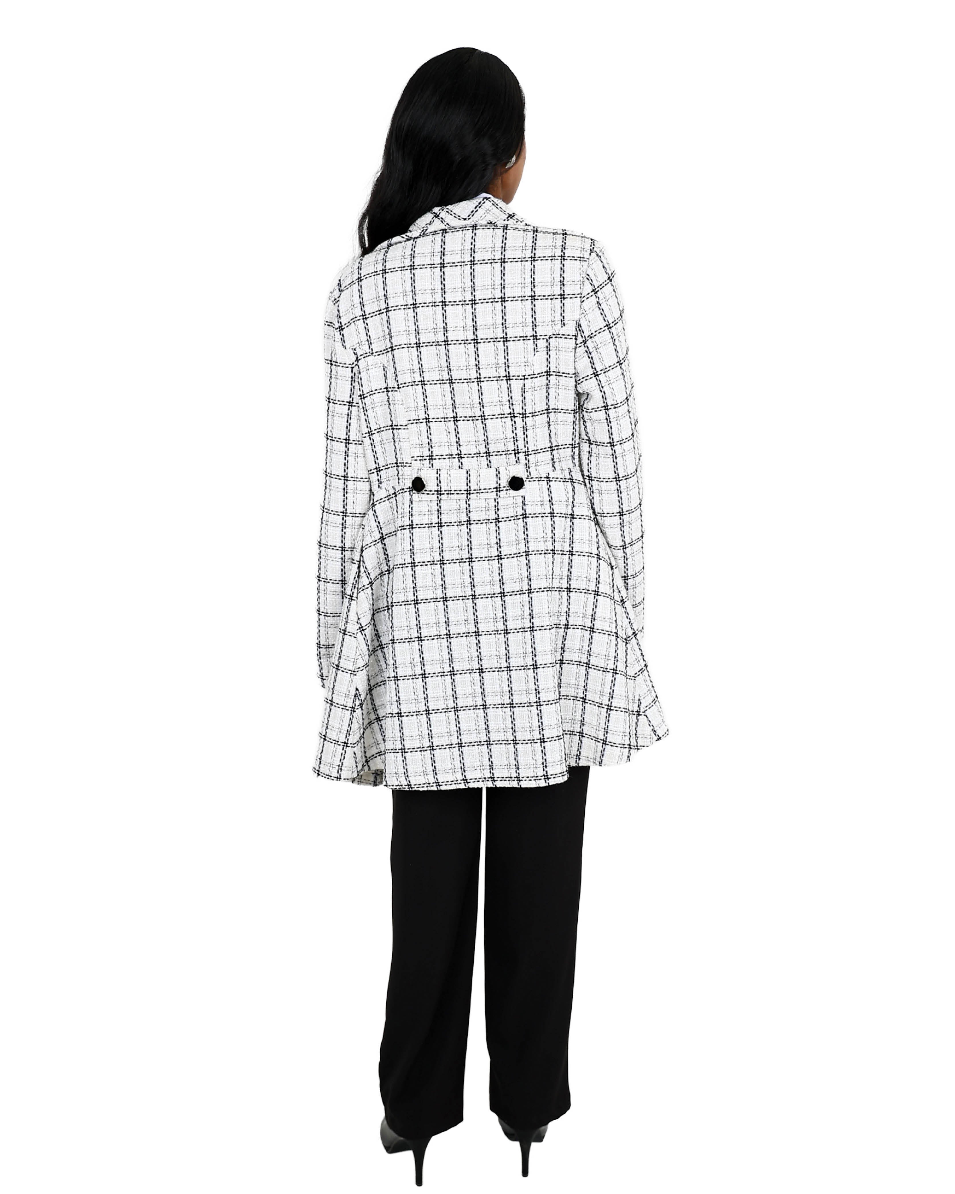 White Check Peplum Coat