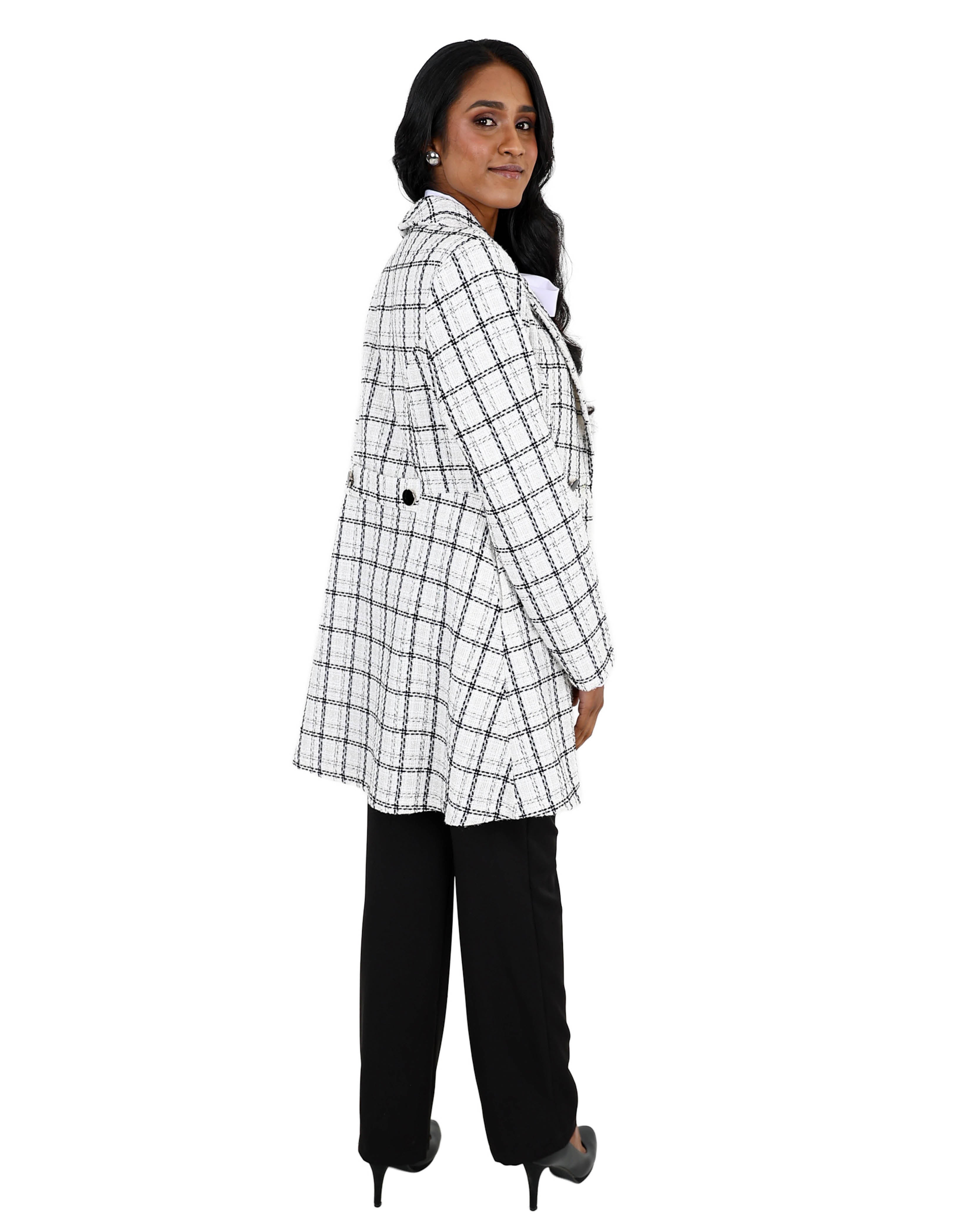 White Check Peplum Coat