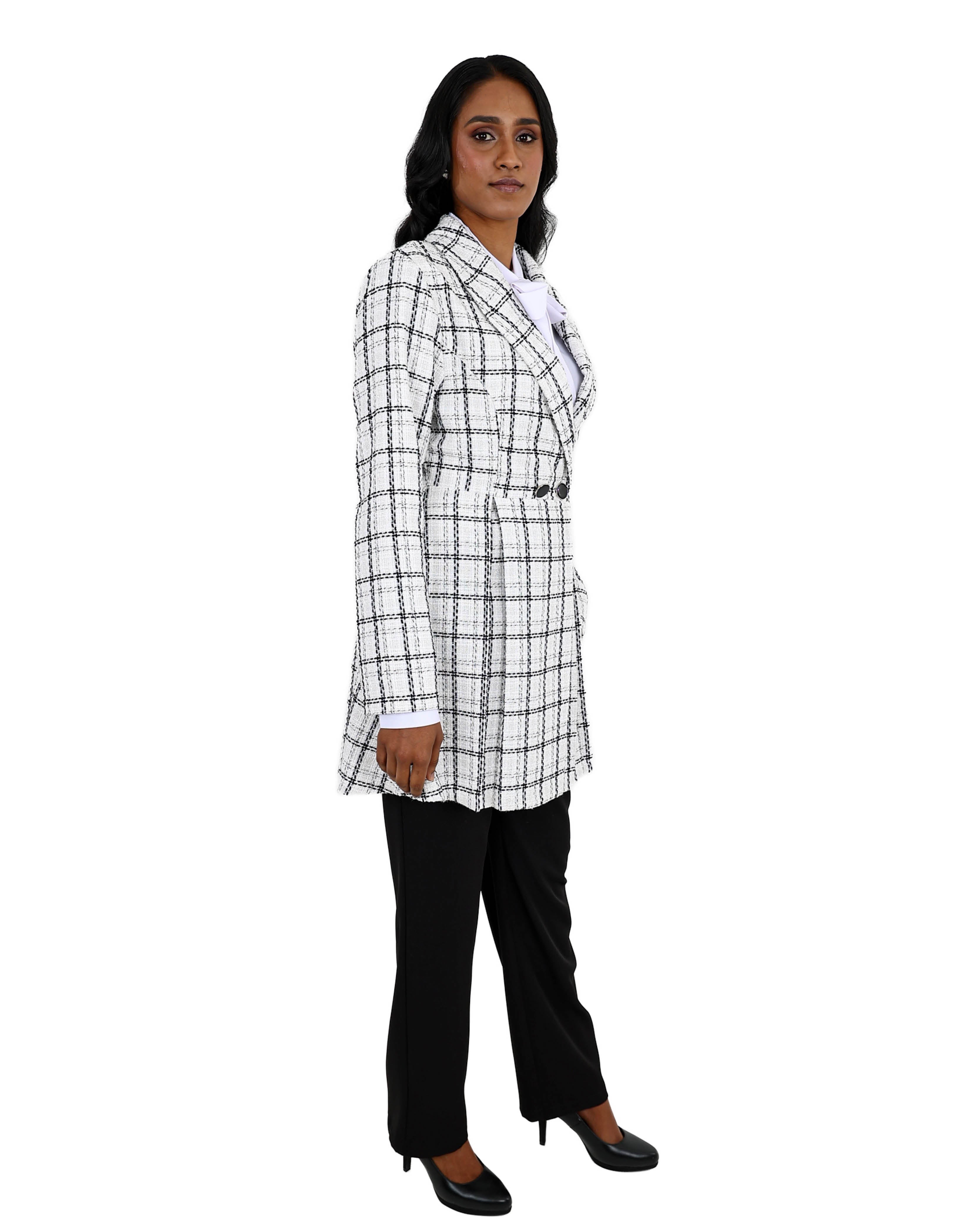 White Check Peplum Coat