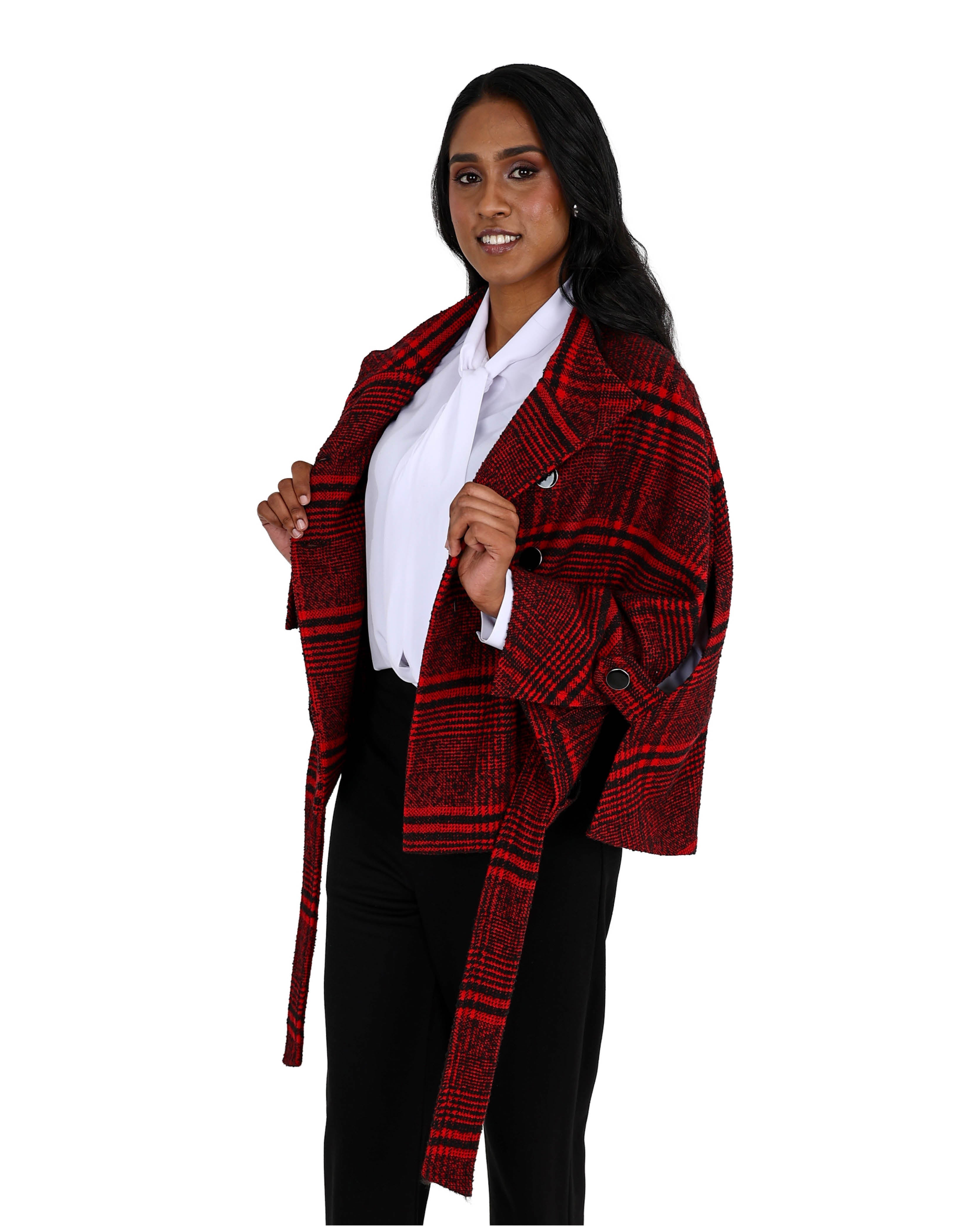 Double Breasted Belted Poncho Coat