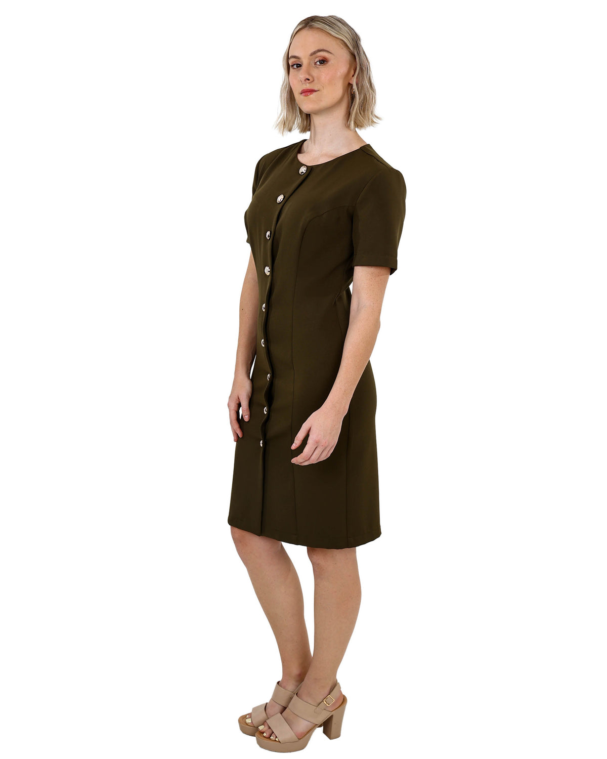 Short Sleeve Collared Button Through Dress
