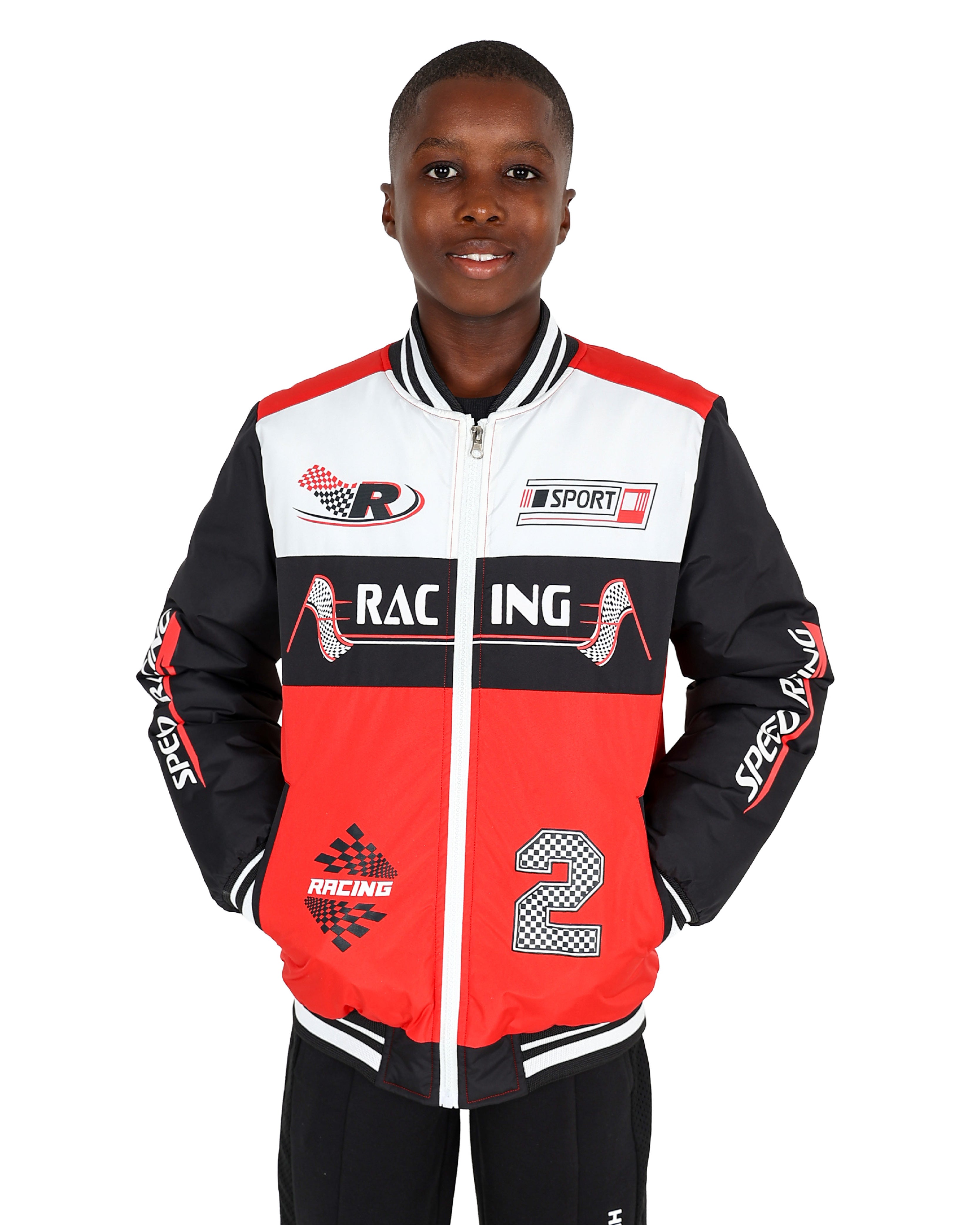 Red Colour Block Racing Bomber Jacket