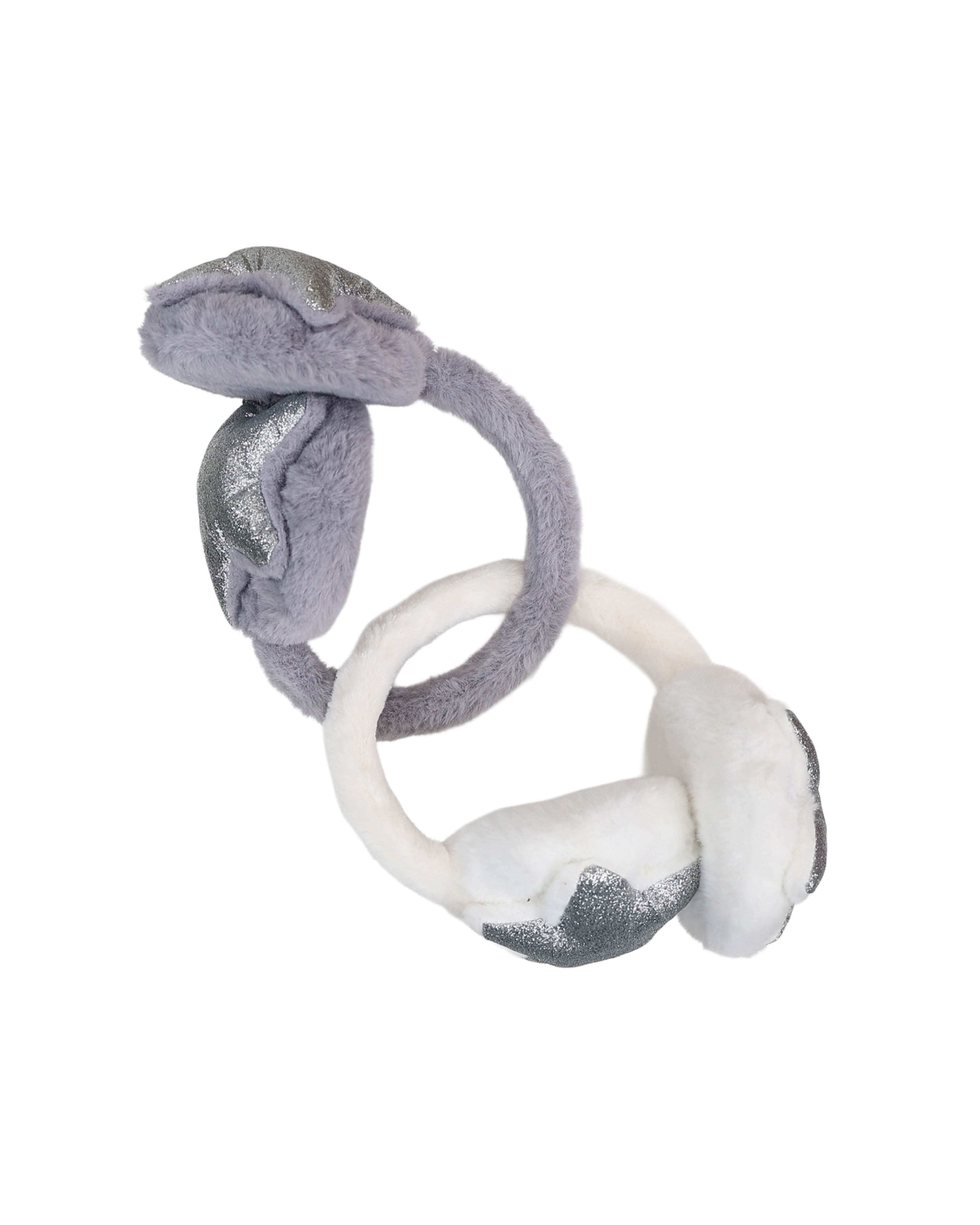 White Plush With Silver Shimmer Star Earmuff