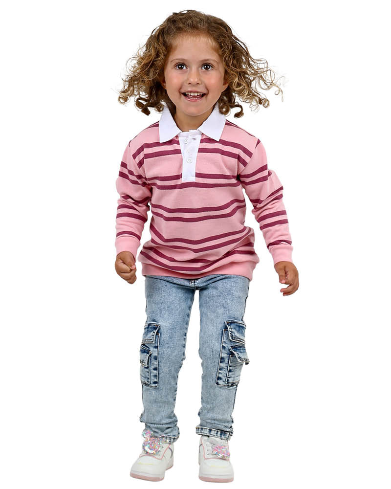 Long Sleeve Pink Stripe Rugby Collar Top