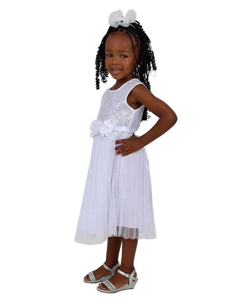Sleeveless Sequin Bodice & Pleated Party Dress