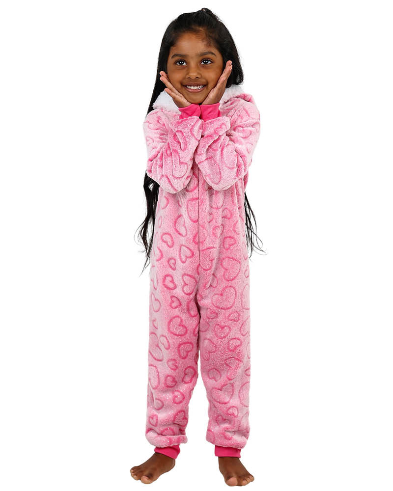 Pink Heart Embossed Hooded Onesie