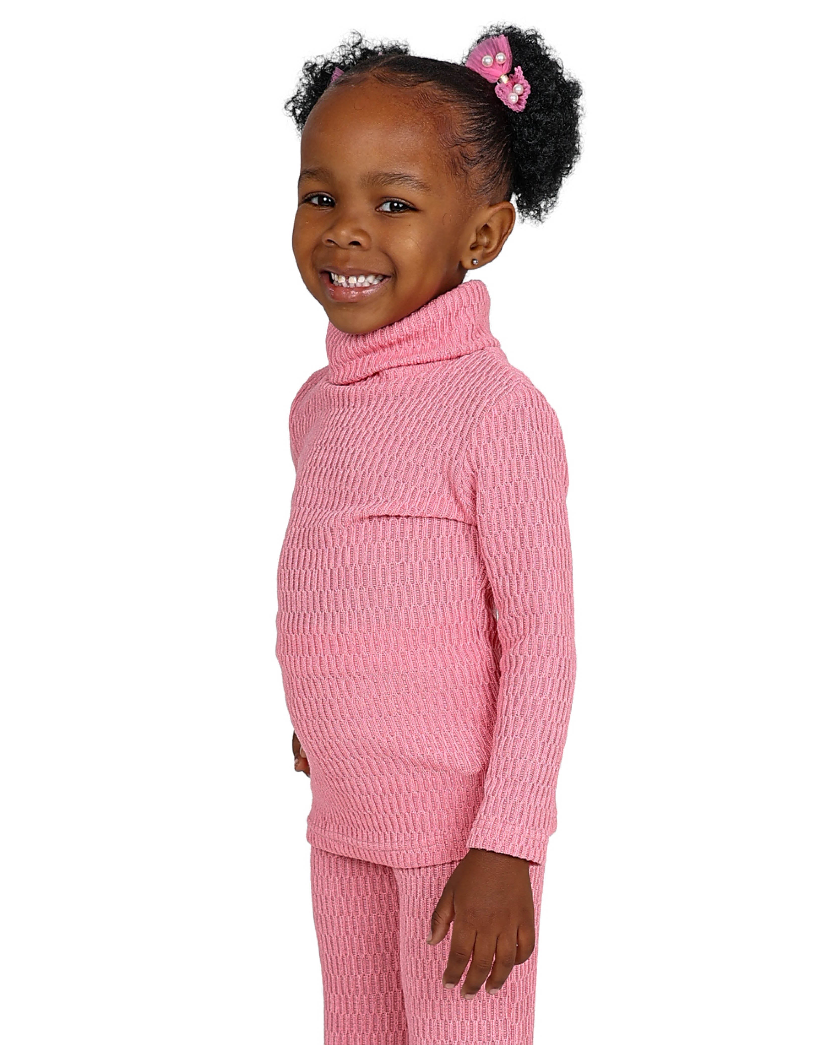 Long Sleeve Jacquard Pink Polo Neck Top