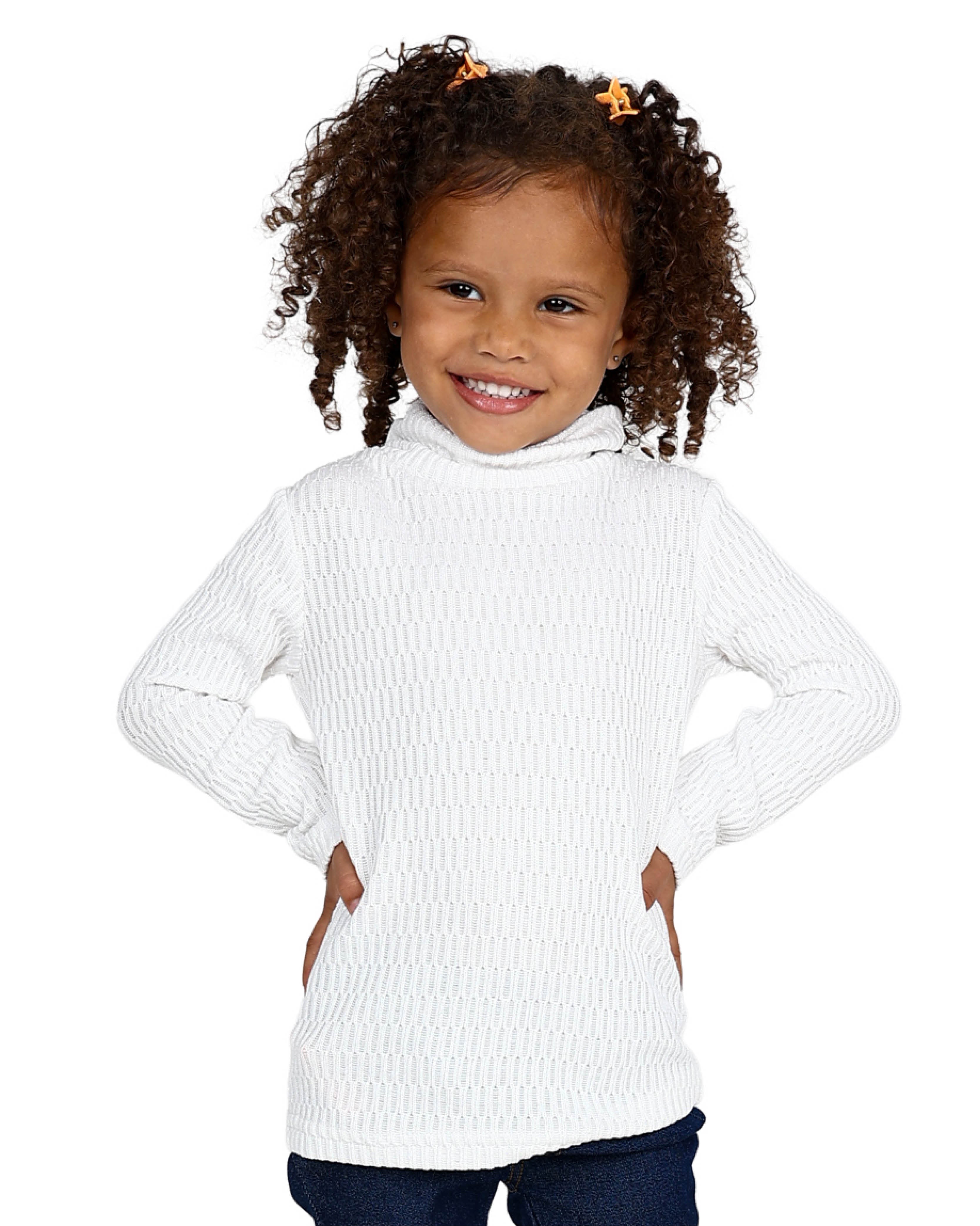 Long Sleeve Jacquard White Polo Neck Top