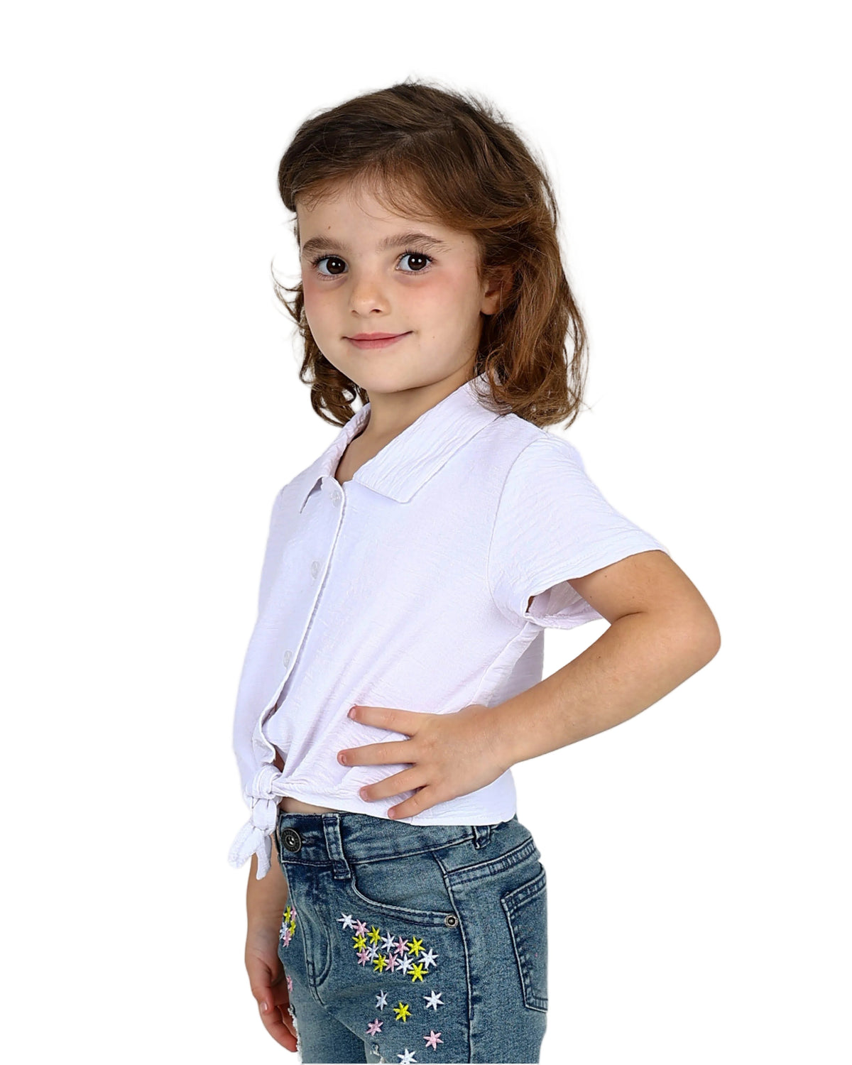 Short Sleeve White Tie Detail Shirt