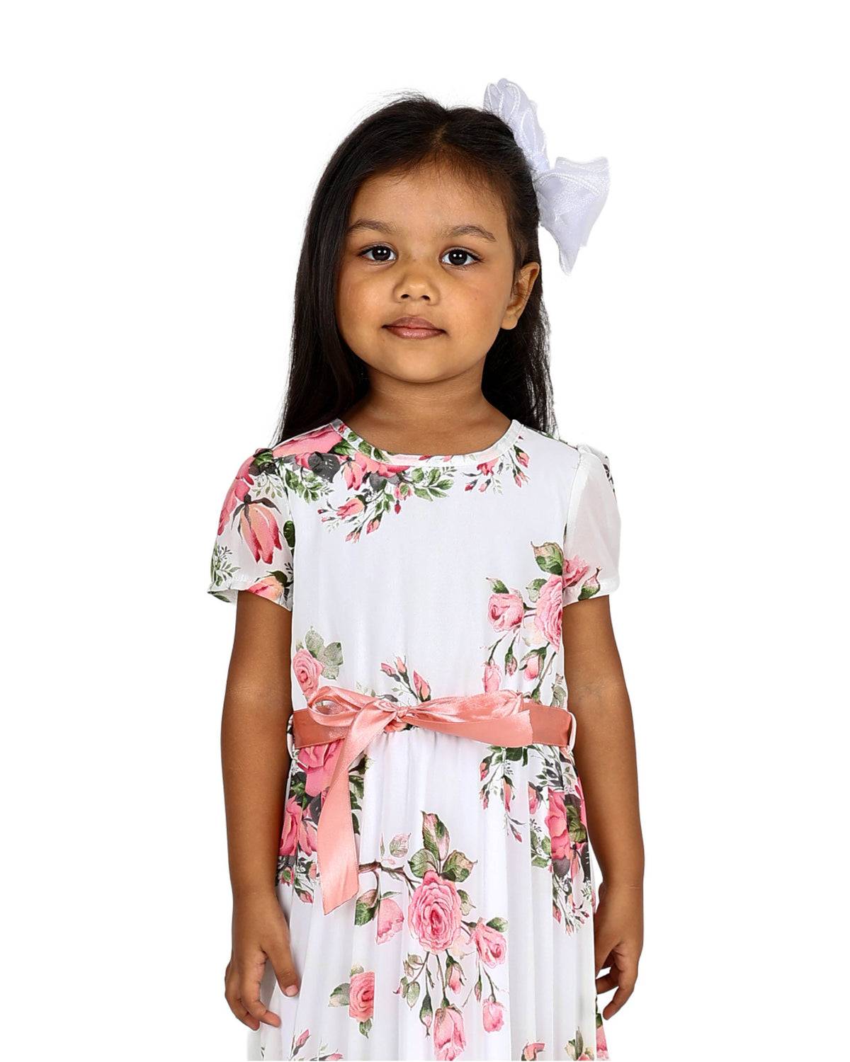 Short Sleeve Floral Print Pleated Part Dress