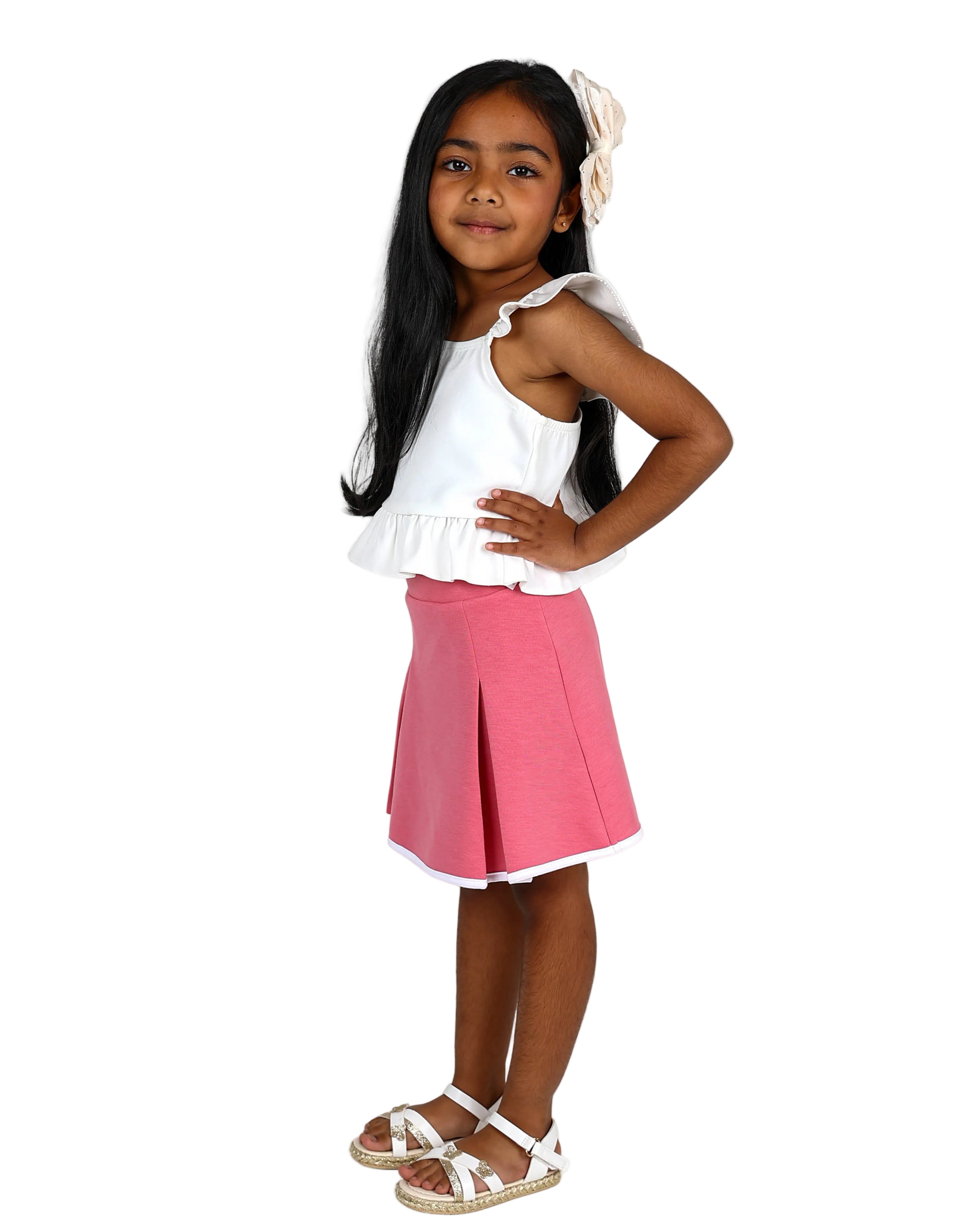 Pink Contrast Binding Detail Pleated Skirt