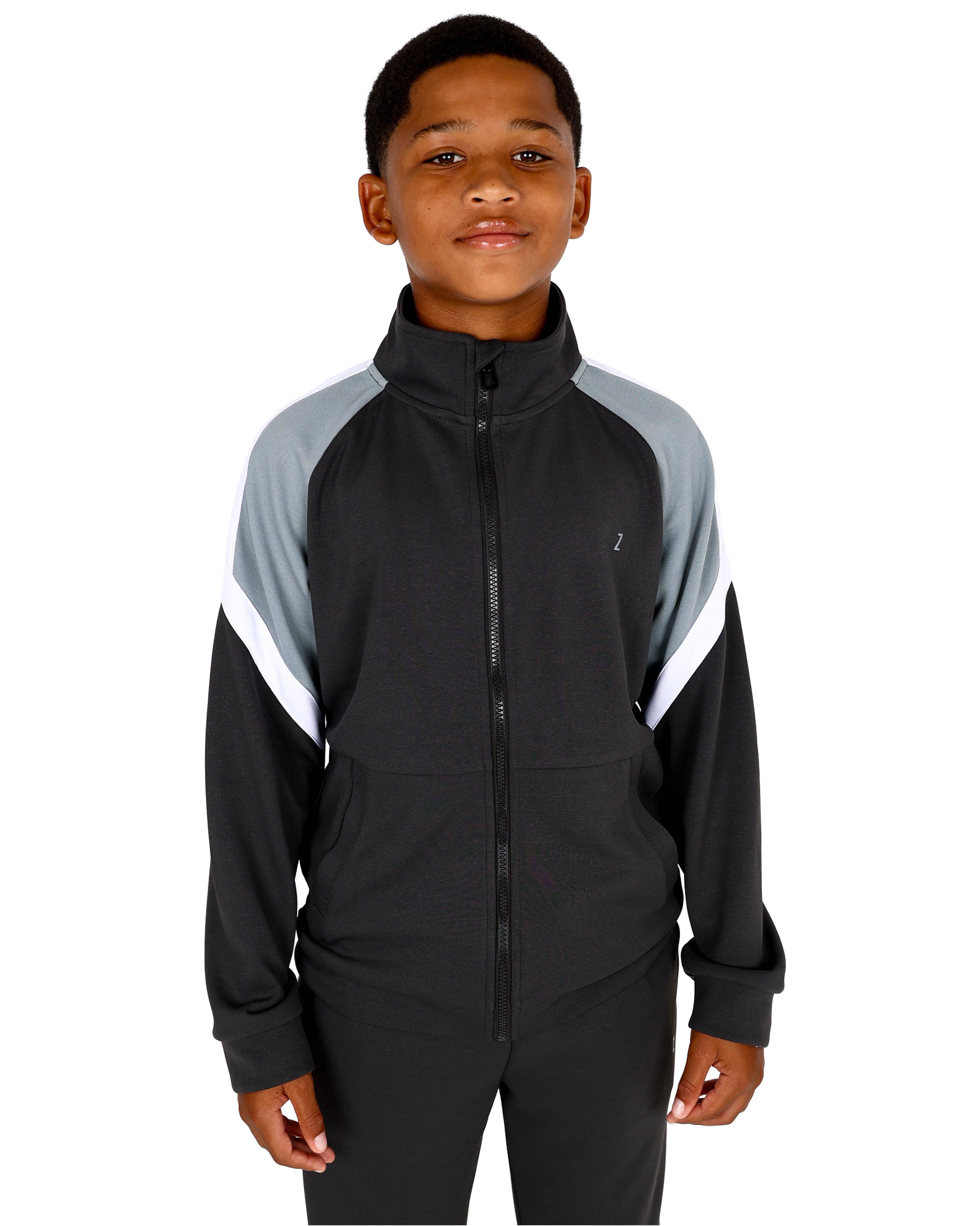 Long Sleeve Charcoal Colour Block Zip Up Track Jacket