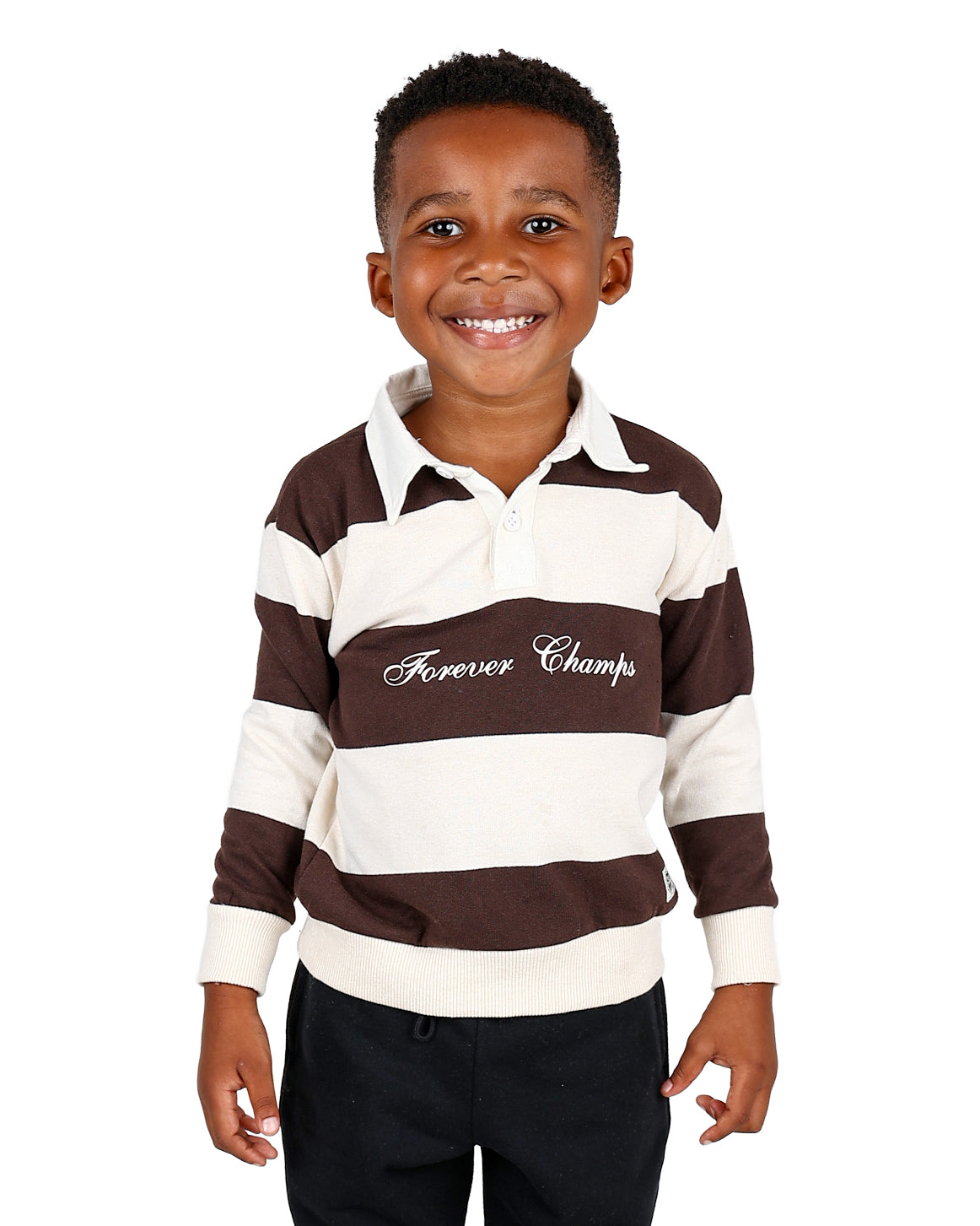 Long Sleeve Brown Stripe Rugby Style Top