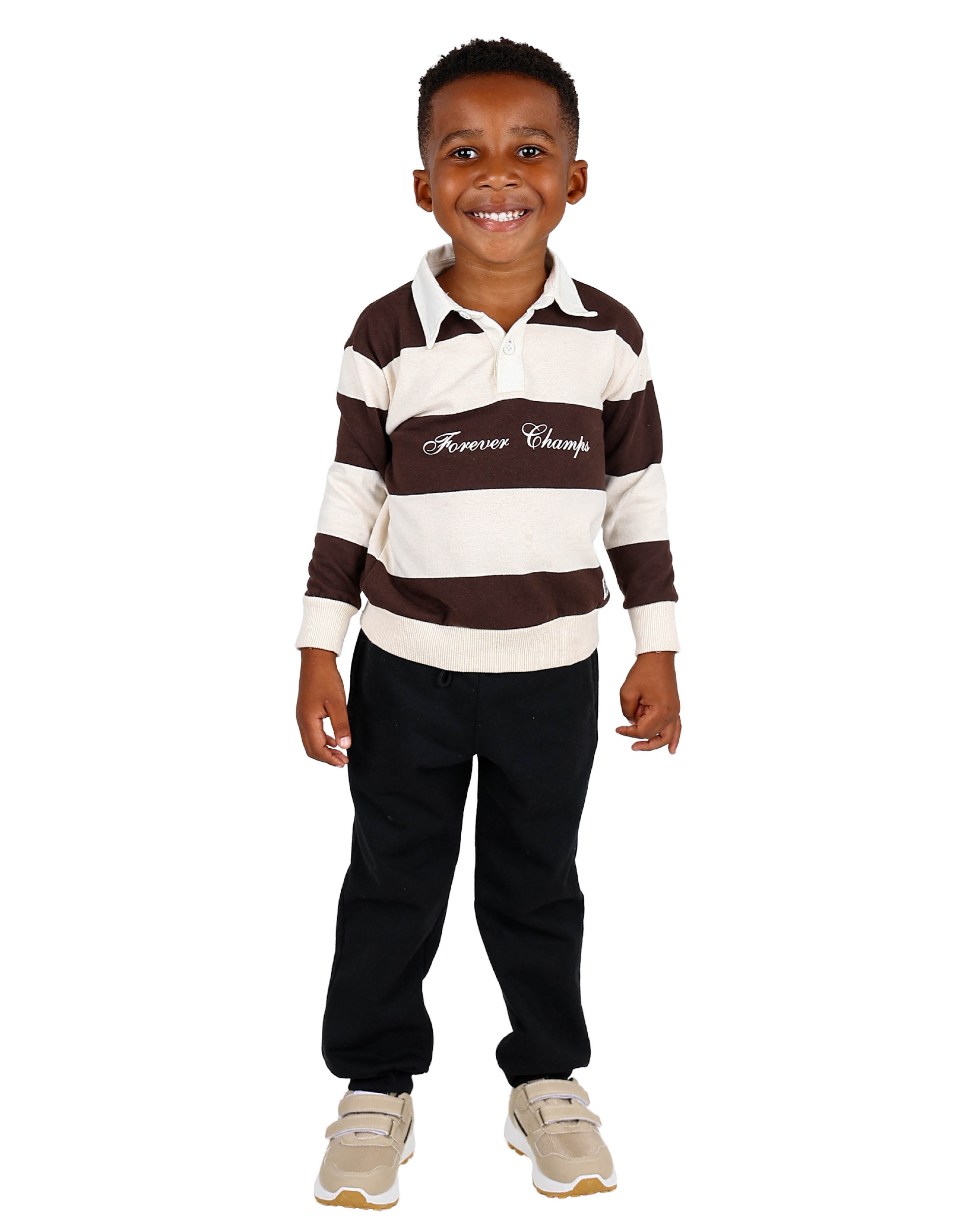 Long Sleeve Brown Stripe Rugby Style Top
