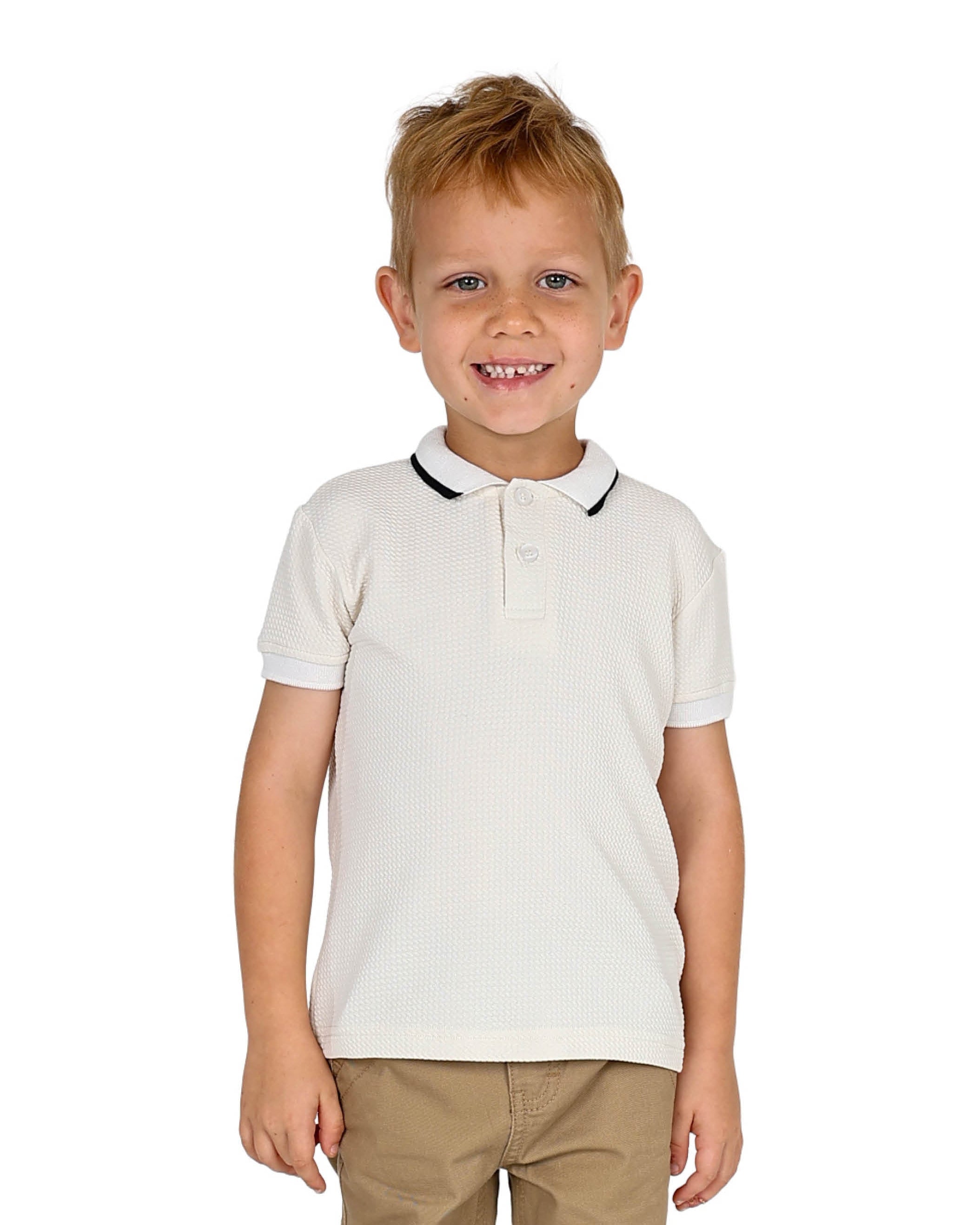 Short Sleeve Cream Bubble Textured Golfer