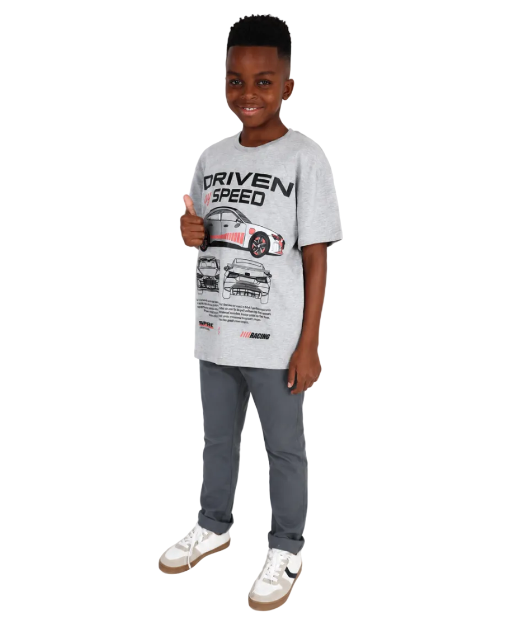 Short Sleeve Grey Mélange Racing Car Graphic T-Shirt