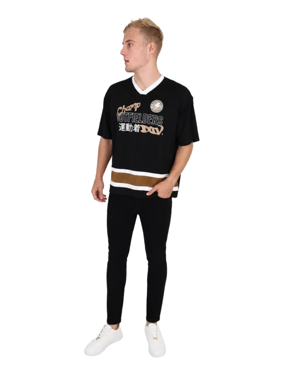 Short Sleeve Black Sakamoto V-Neck T-Shirt
