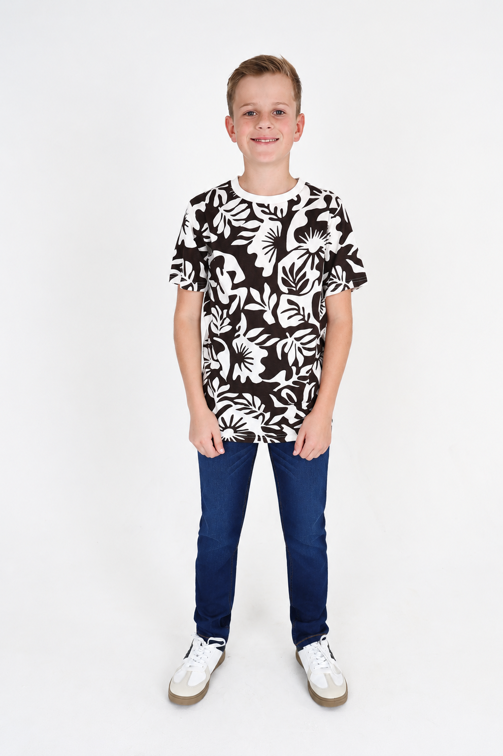 Short Sleeve Chocolate Duel Tone Floral T-Shirt