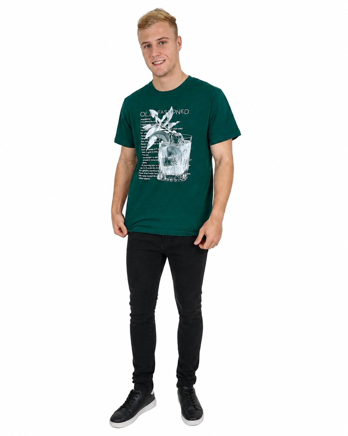Short Sleeve Green Old Fashioned Graphic T-Shirt