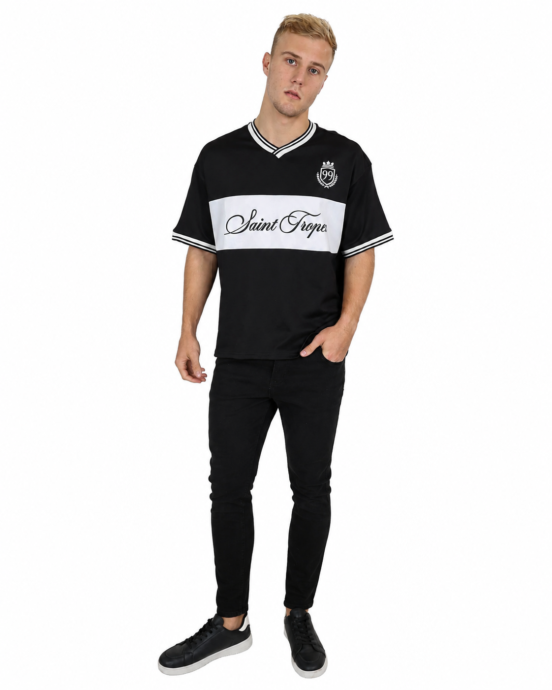 Short Sleeve Black V-Neck United Polo Inspired T-Shirt