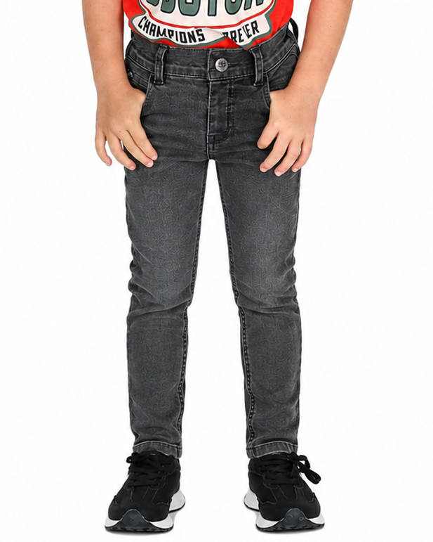 Grey Slim Fit Whisker Detail Stretch Jeans