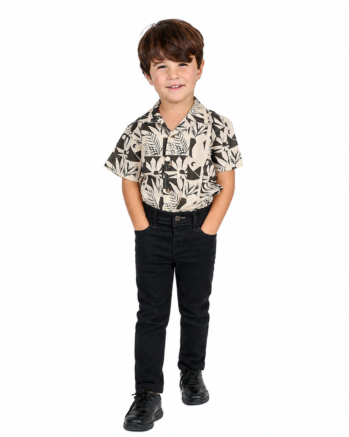 Short Sleeve Chocolate Floral Cuban Cotton Shirt