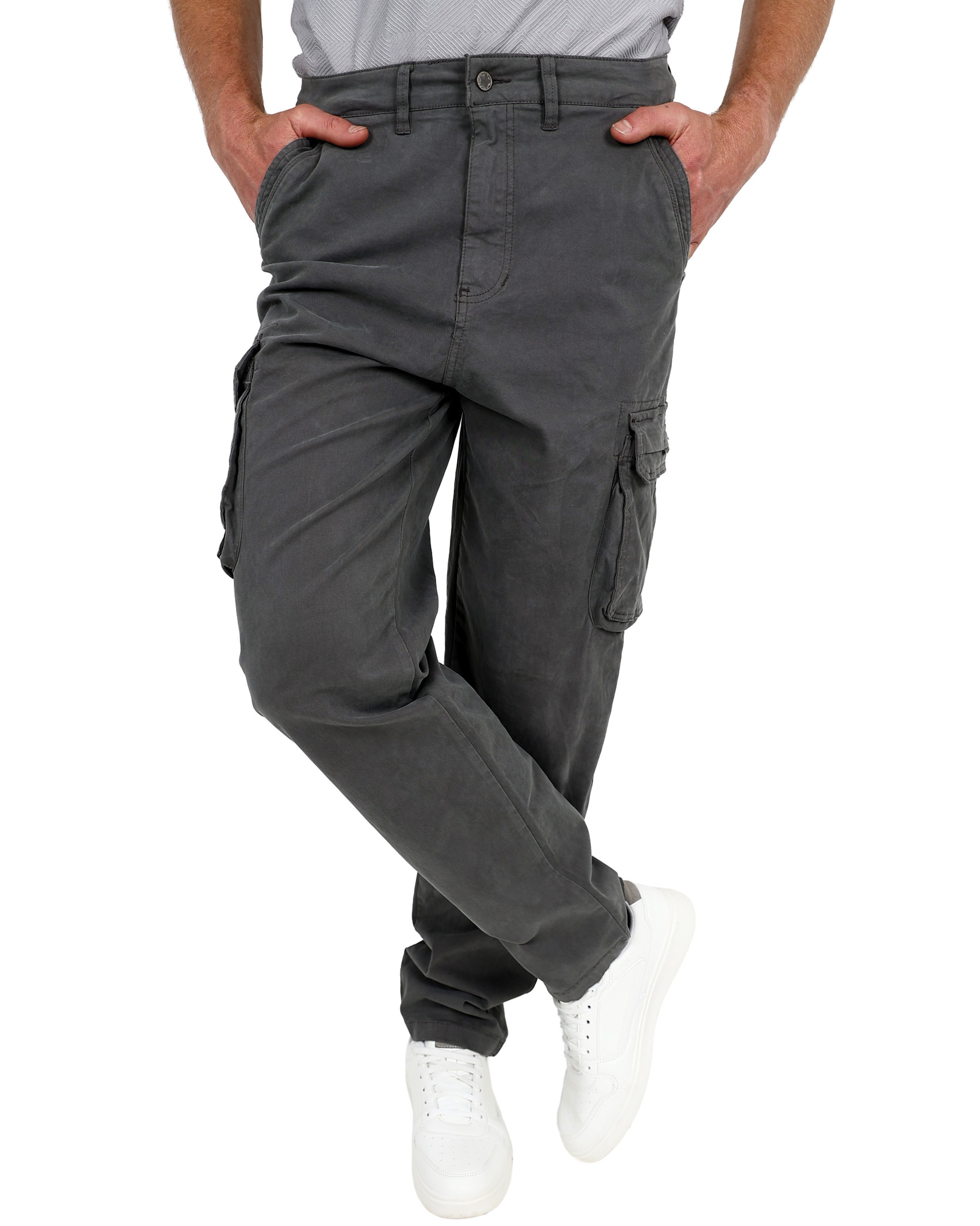 Straight Fit Grey Cotton Spandex Cargo Pants