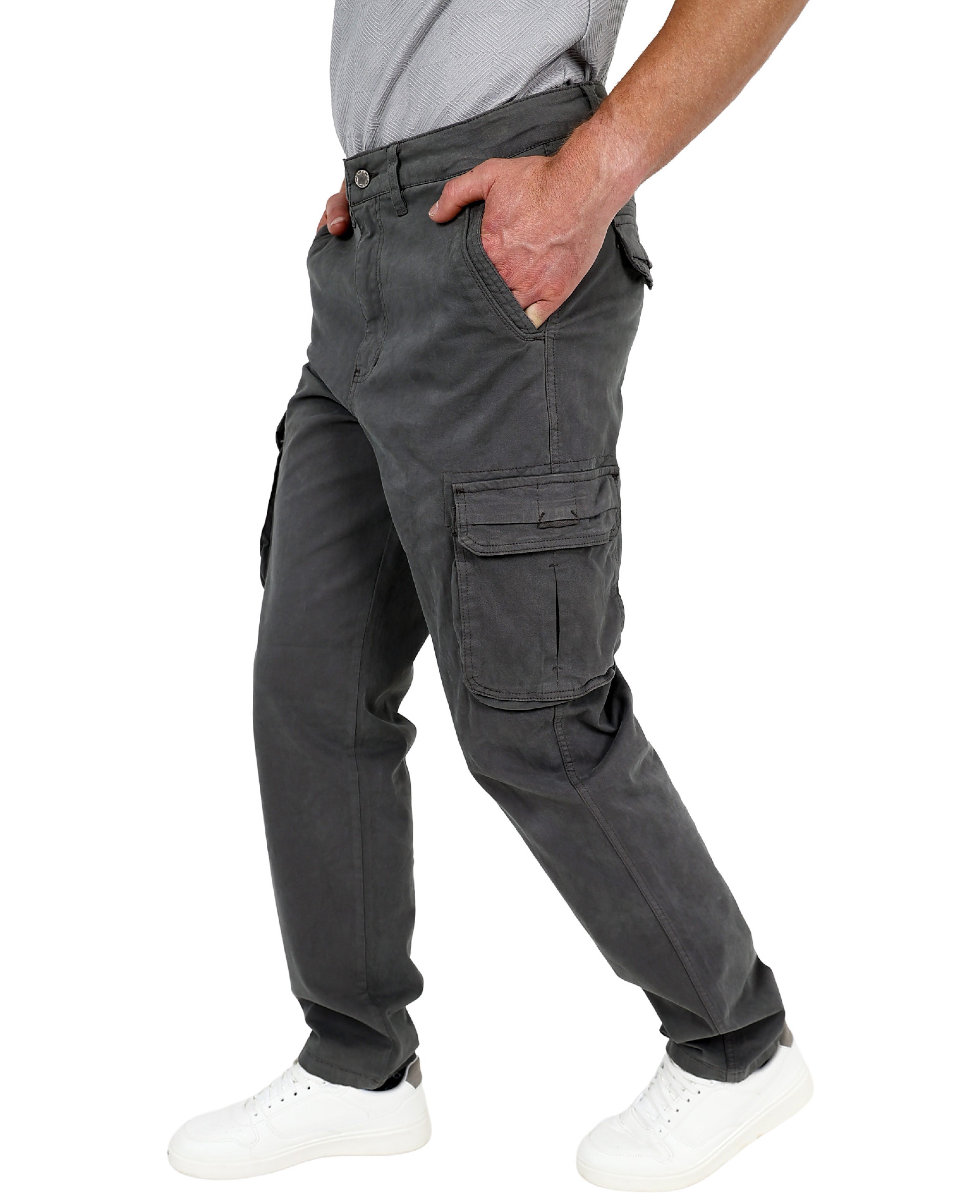 Straight Fit Grey Cotton Spandex Cargo Pants