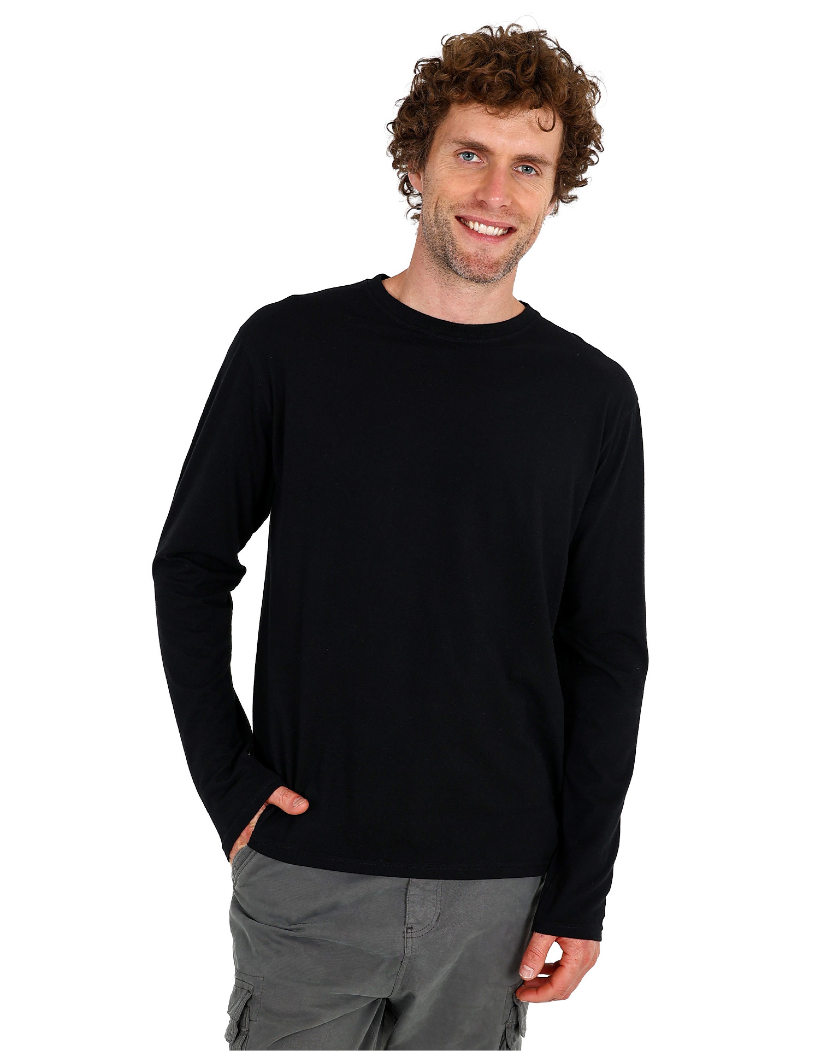 Long Sleeve Black Cotton Blend T-Shirt