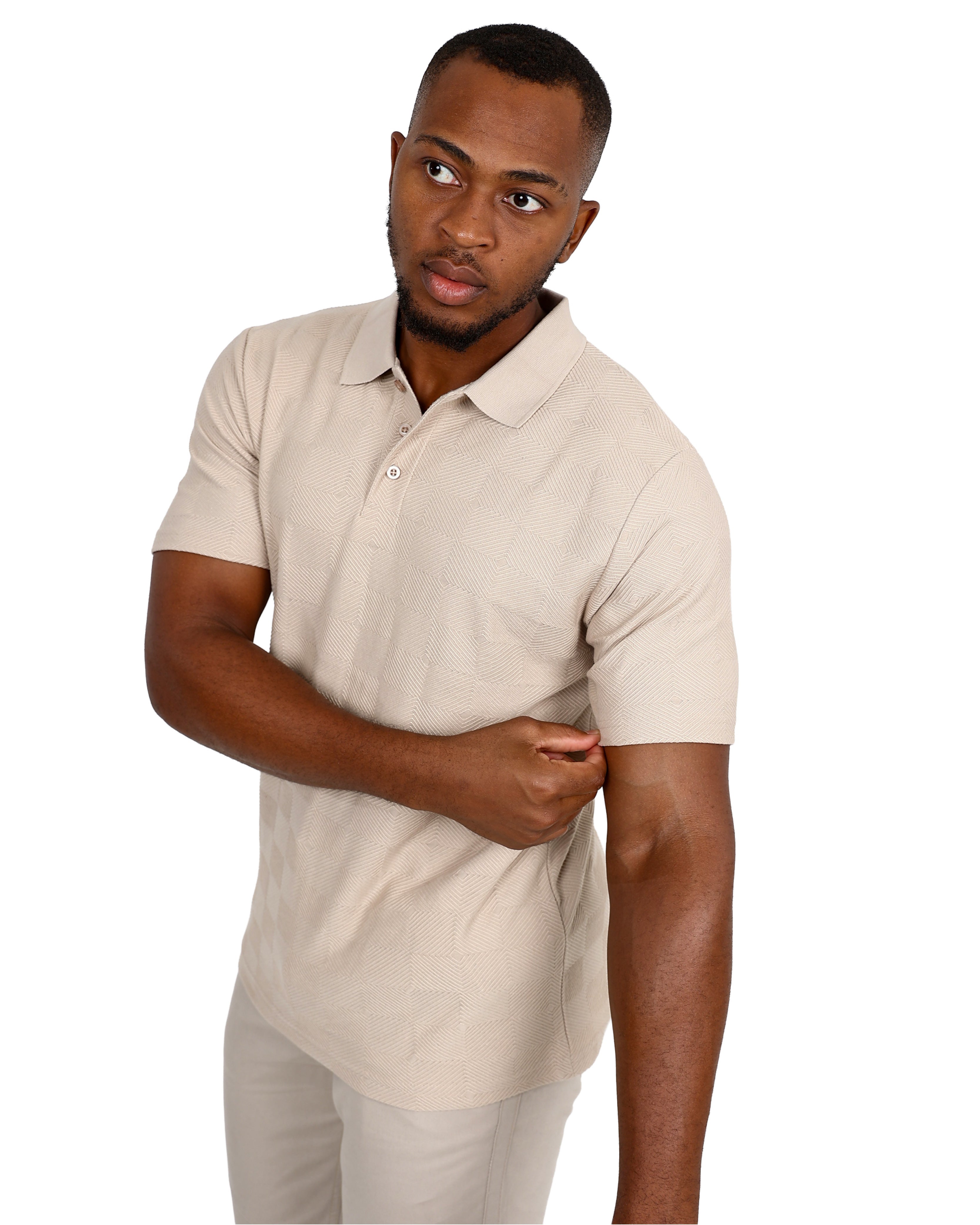 Short Sleeve Stone Jacquard Golfer
