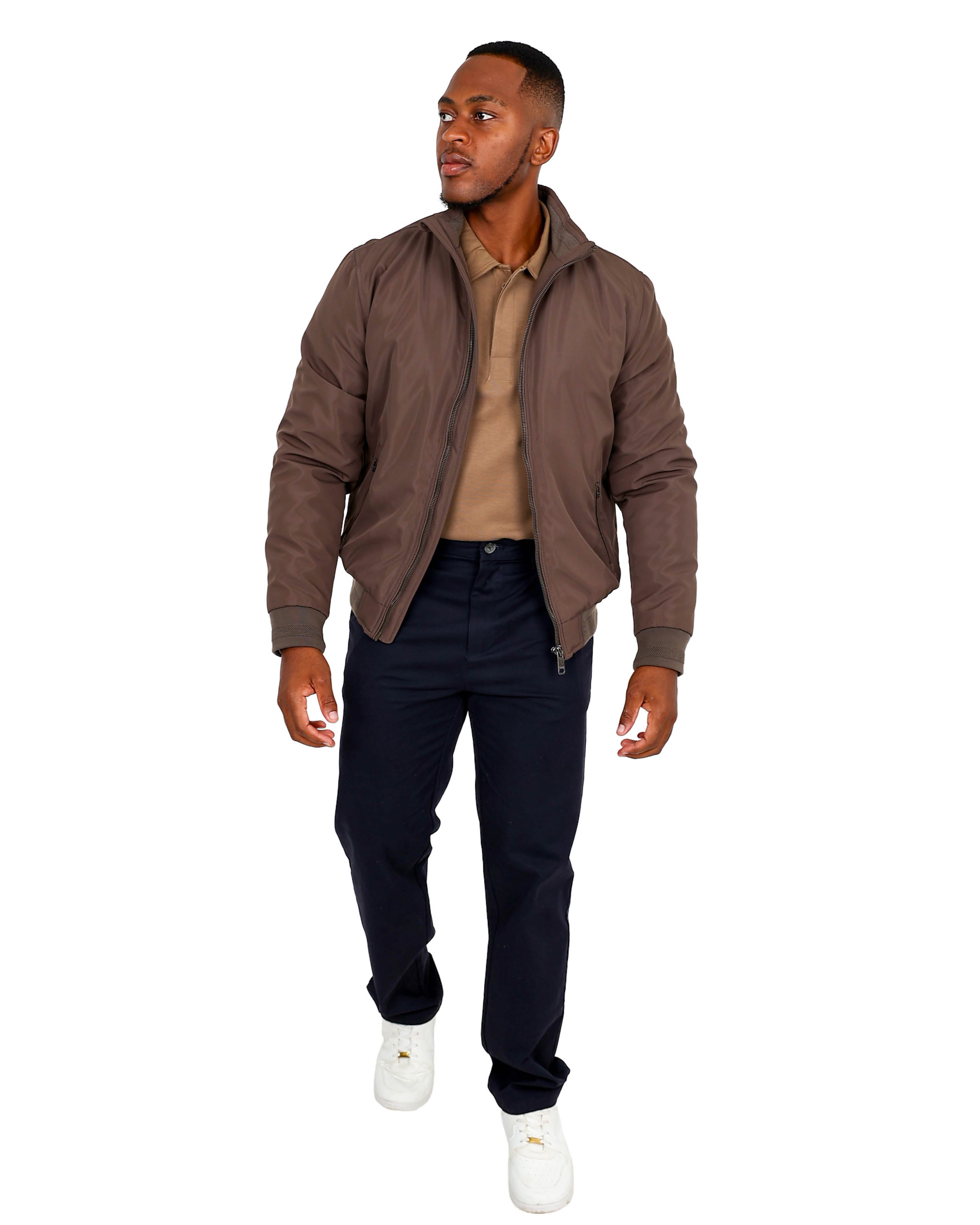 Taupe Zip Up Fleece Lined Harrington Jacket