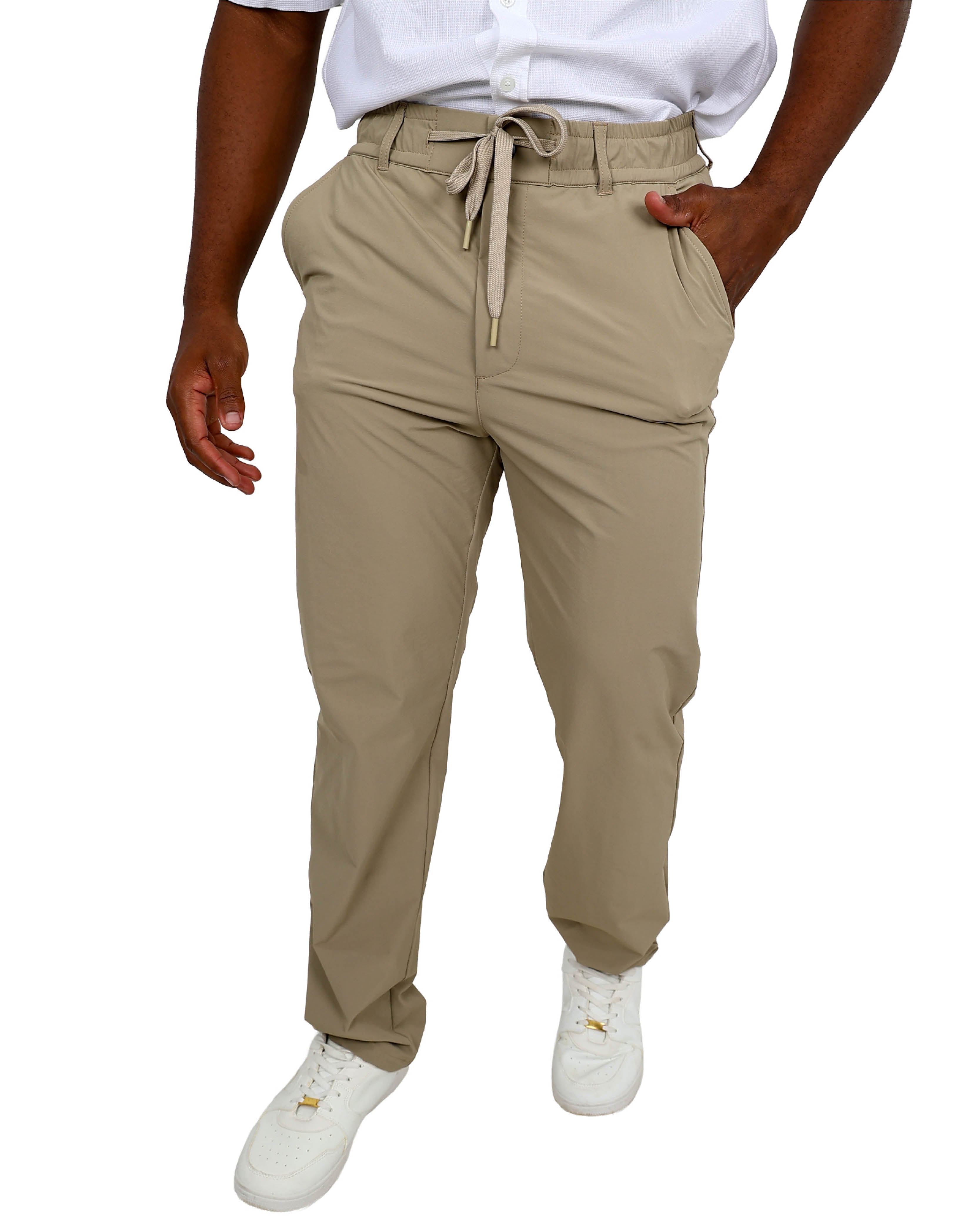 Regular Fit Elasticated Waist Beige Stretch Pants