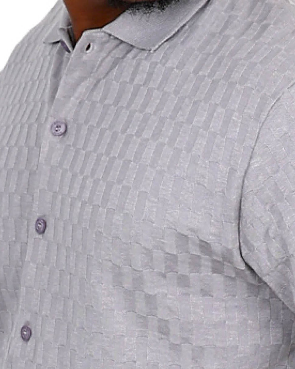 Short Sleeve Button Up Silver Jacquard Golfer