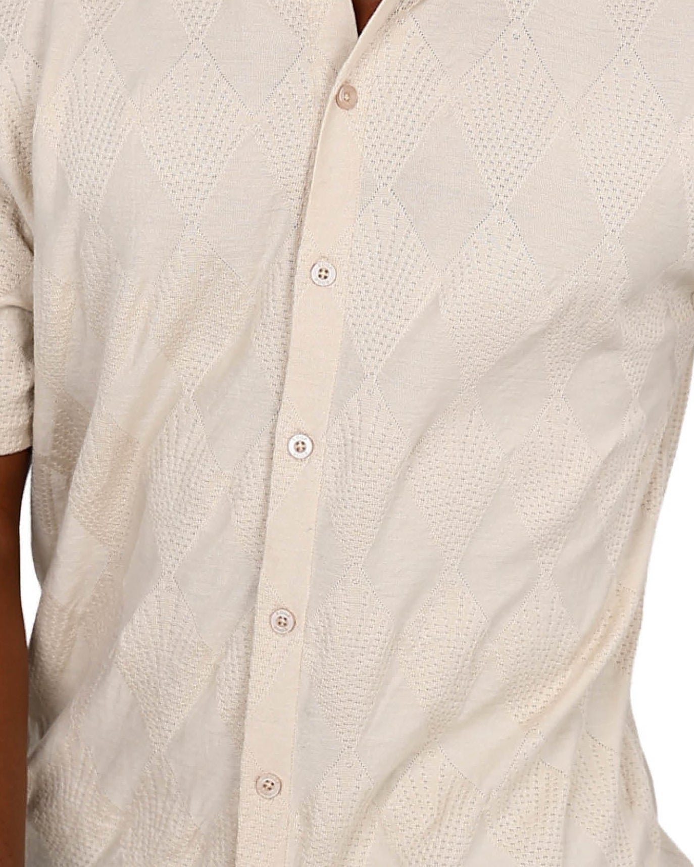 Short Sleeve Button Up Stone Jacquard Golfer