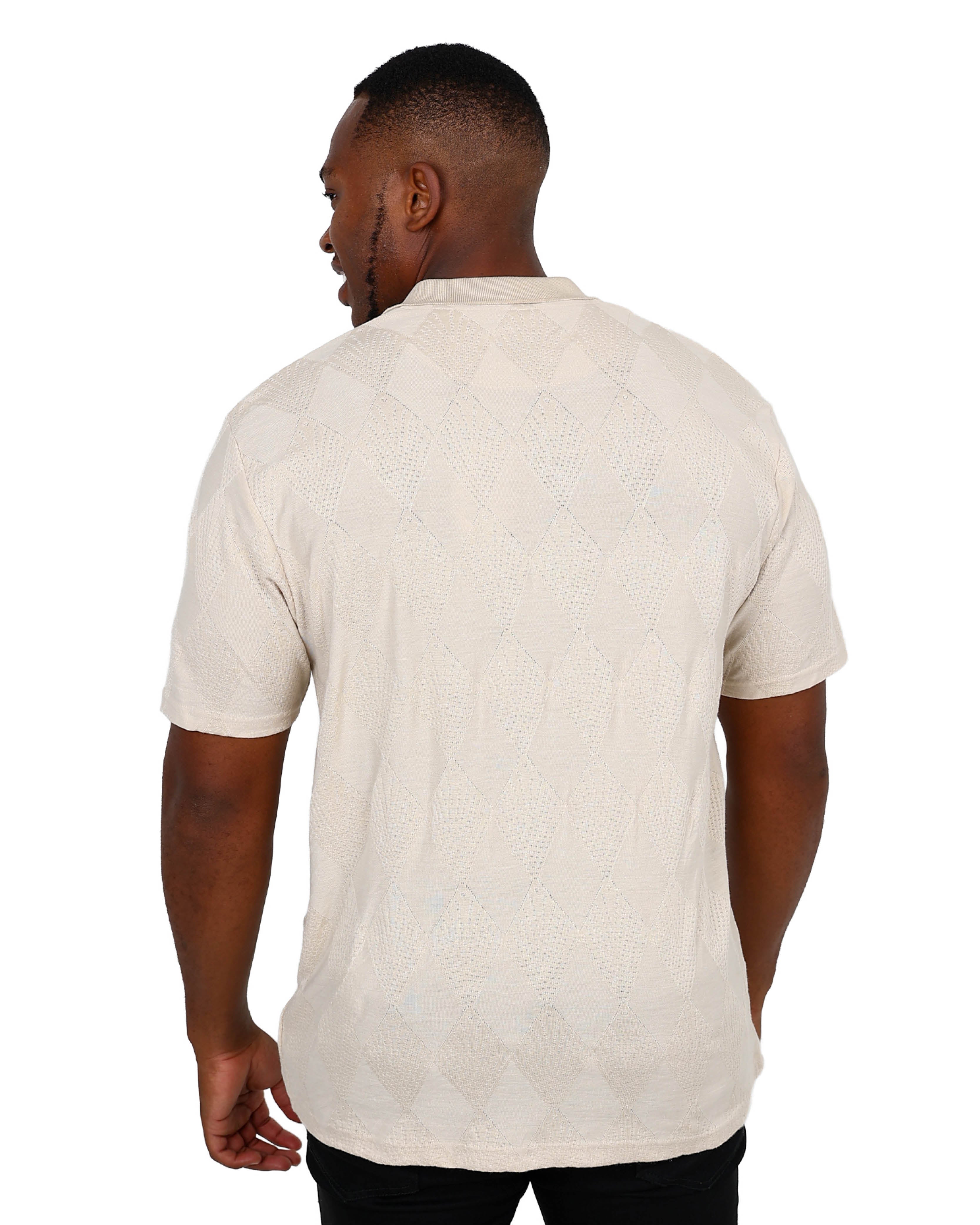 Short Sleeve Button Up Stone Jacquard Golfer
