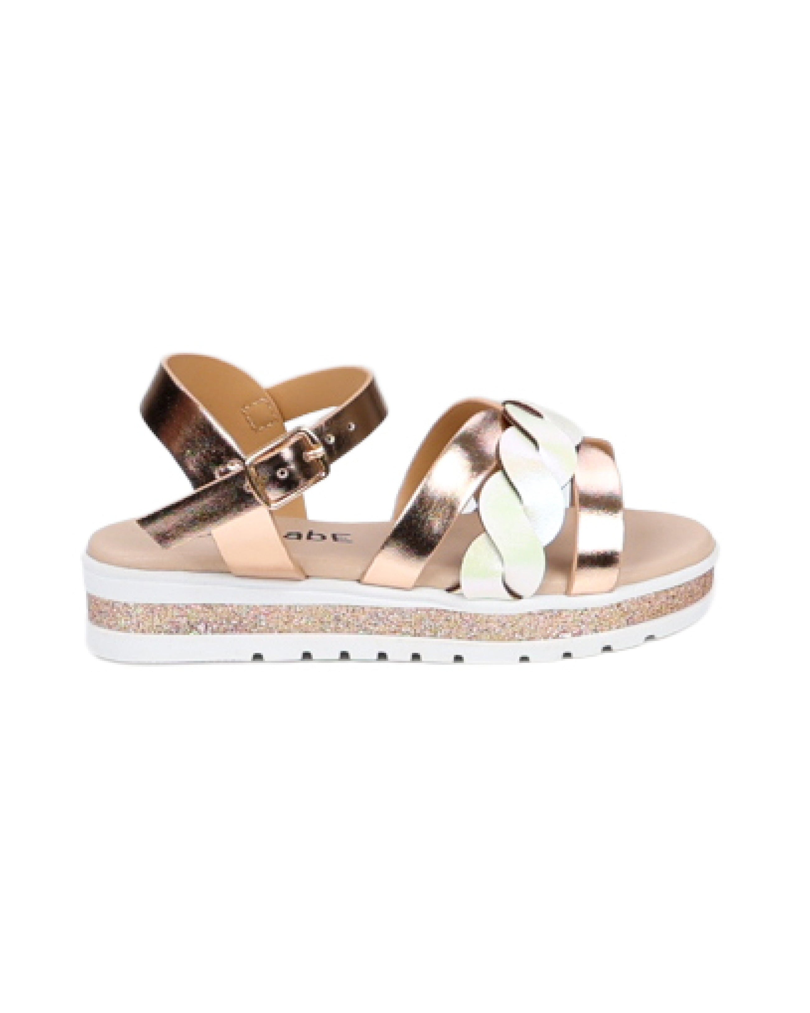 Girls Metallic Strappy Glitter Detail Comfort Sandal