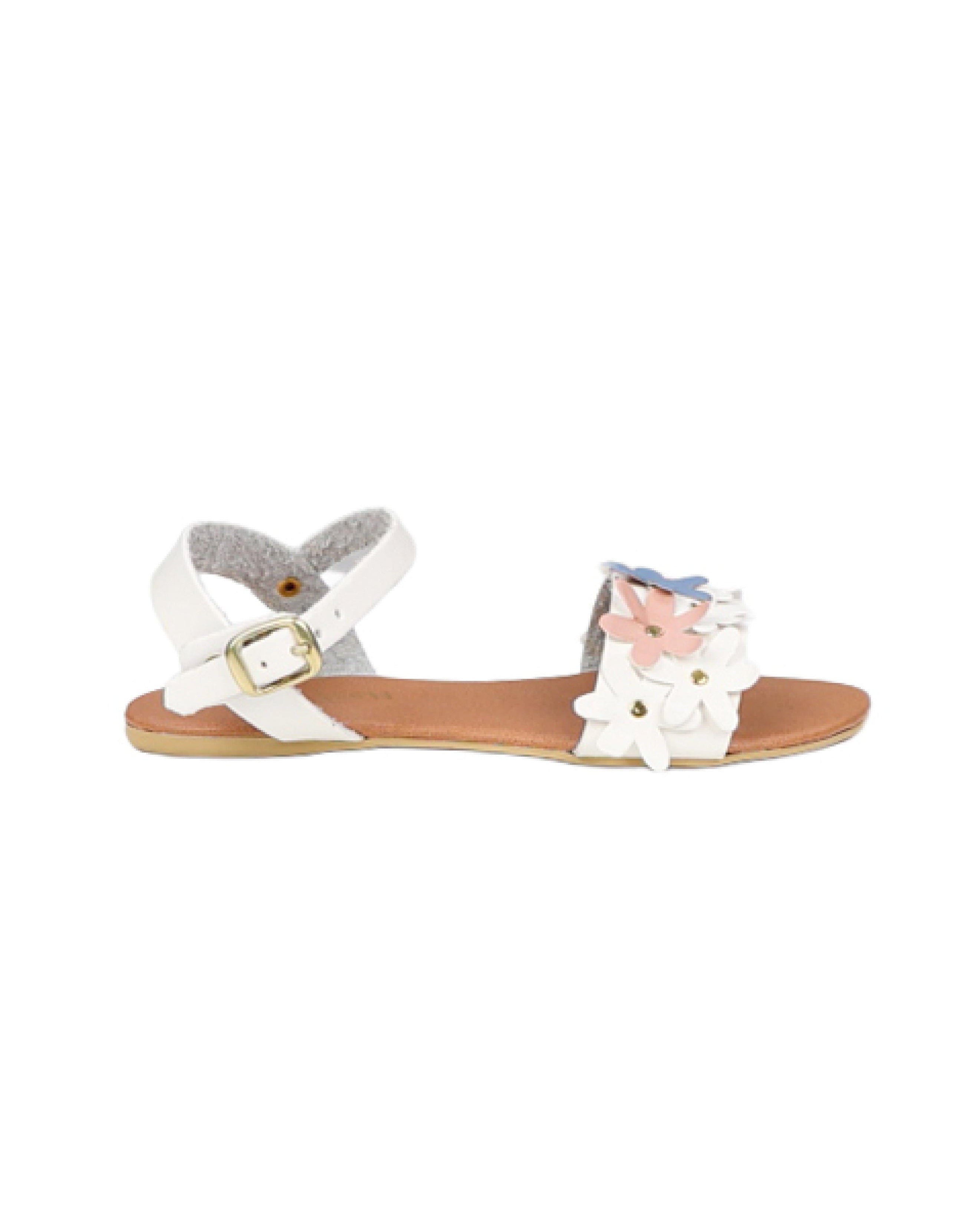 Girls White Flower Detail Ankle Strap Sandal