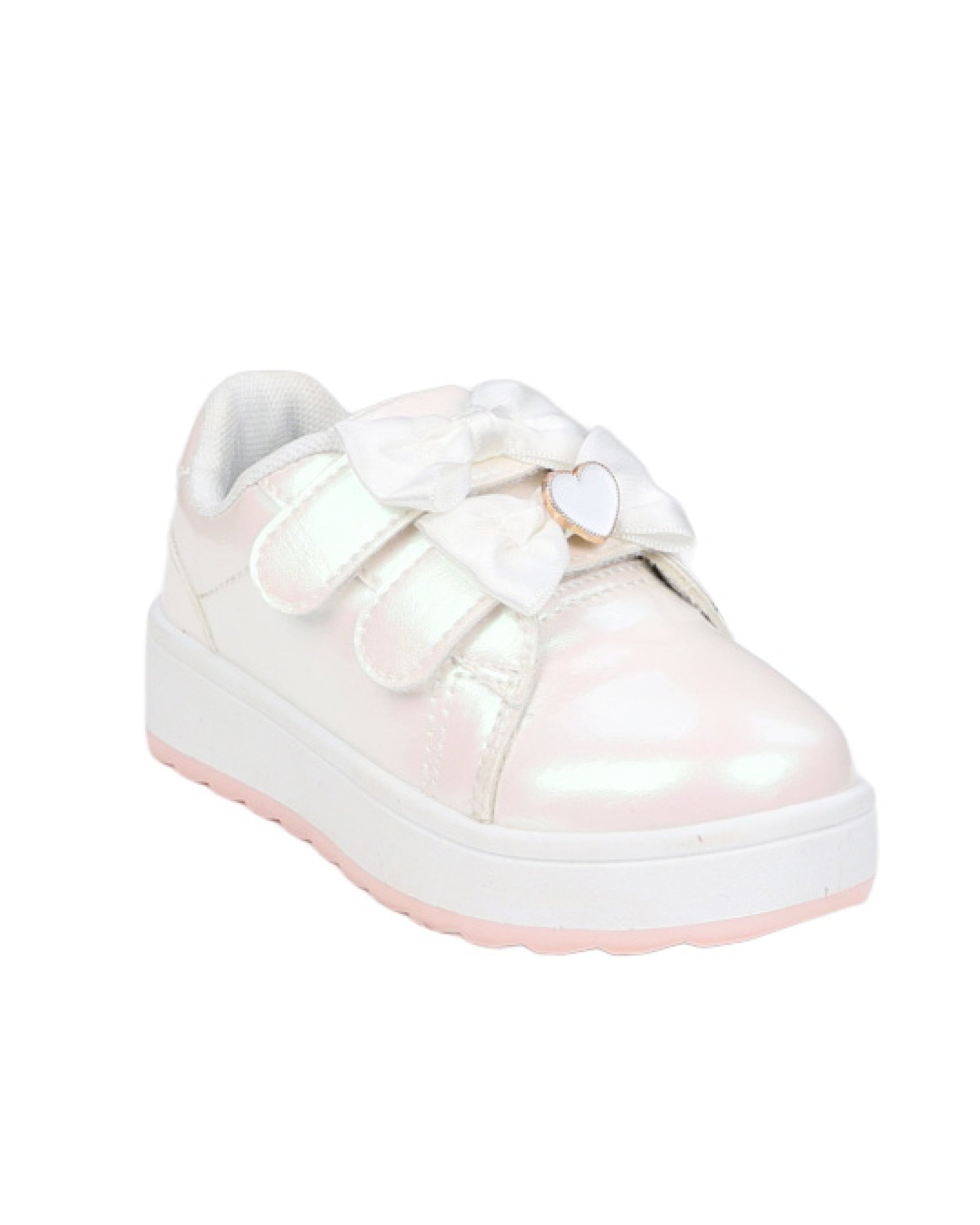 Girls Velcro Double Bow Detail Pearlised Sneaker